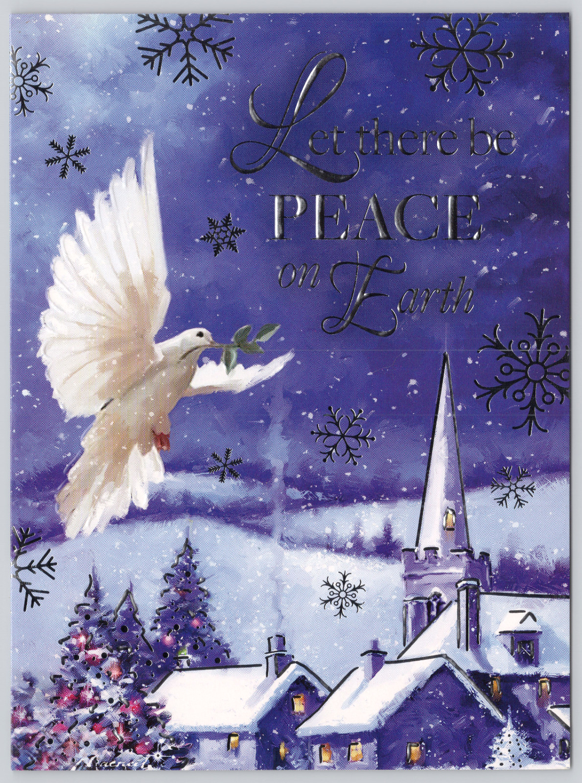 Greeting Card Sacred Heart Monastery Peace on Earth Dove Snowy Winter Scene