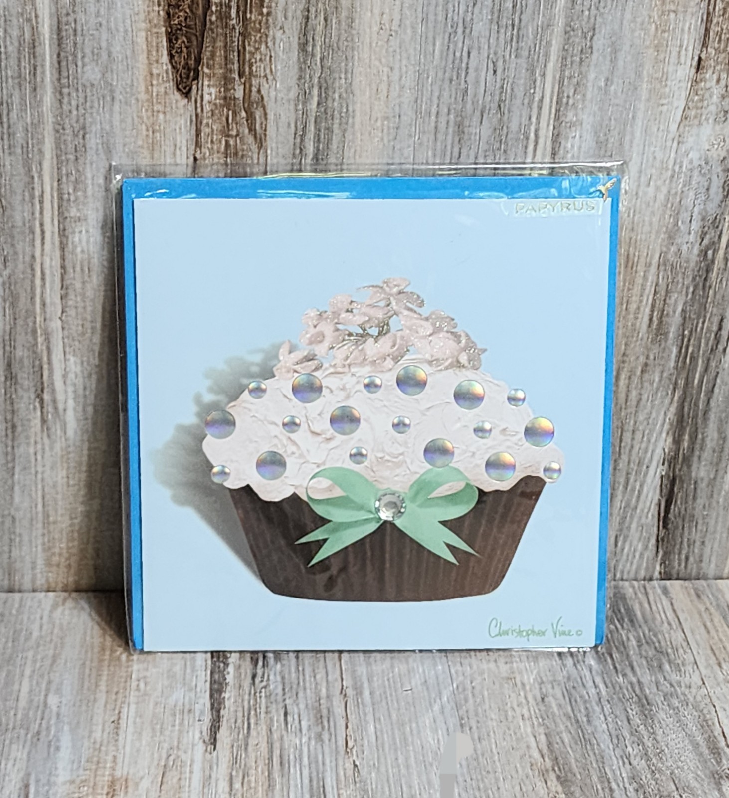 Papyrus Christopher Vine Glittered Beaded Cupcake Designed Birthday Card