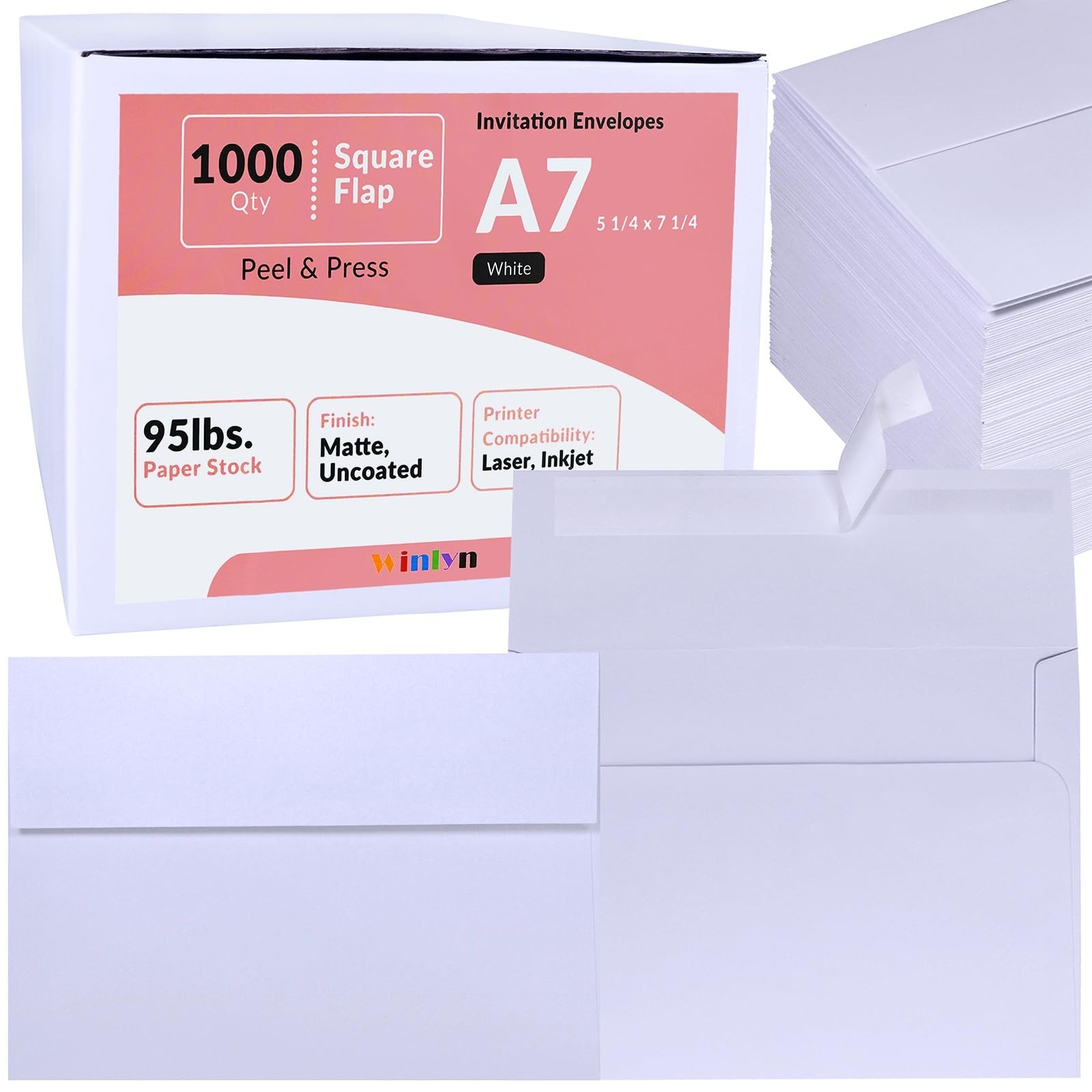 1000 Pcs White A7 Self-Seal Envelopes 5.25×7.25 for Weddings, Birthdays, Mailing