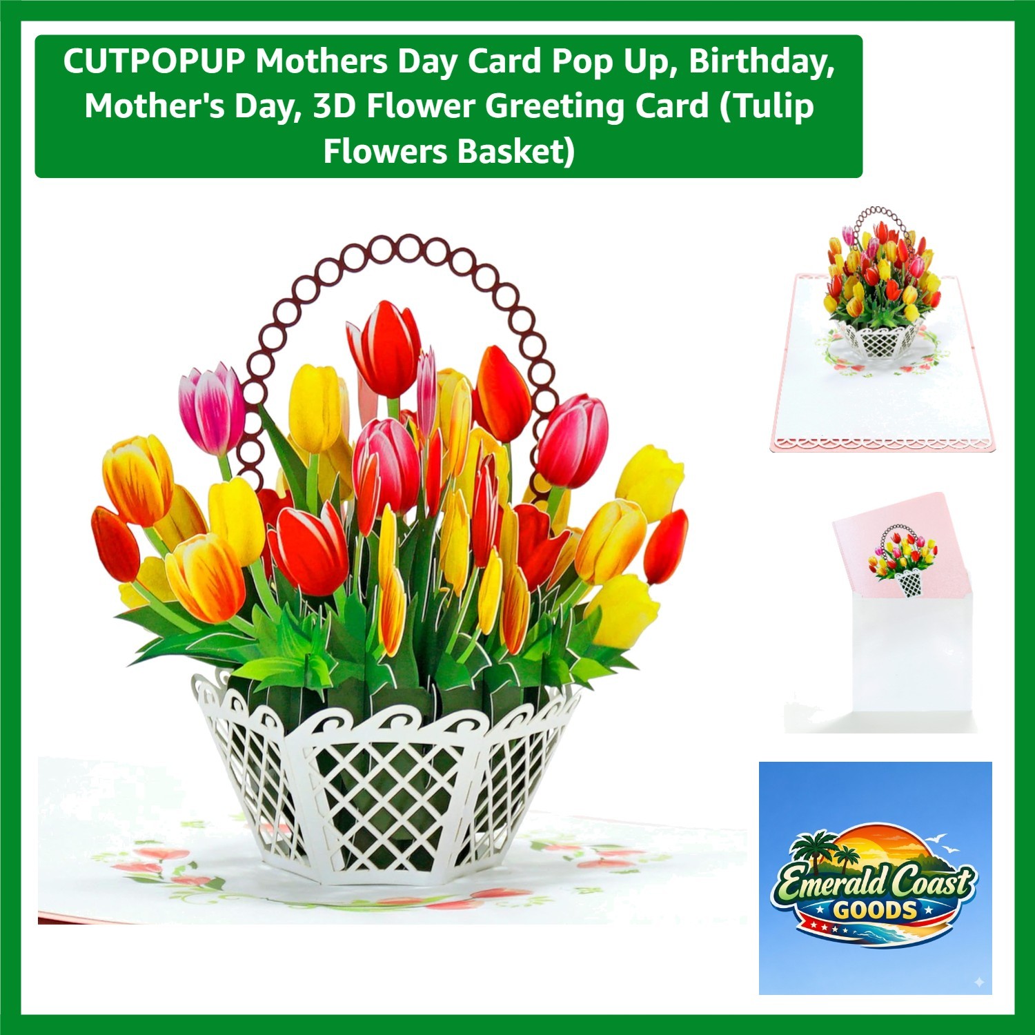 Traditional 6x6in Mother’s Day Card with 3D Tulip Basket – Eco-Friendly Elegance