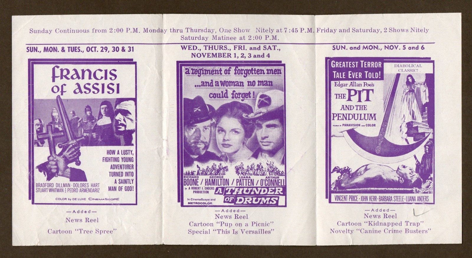 Regent Theater Handbill Flyer Ad, Vintage 1961, Vincent Price/Edgar Allen Poe