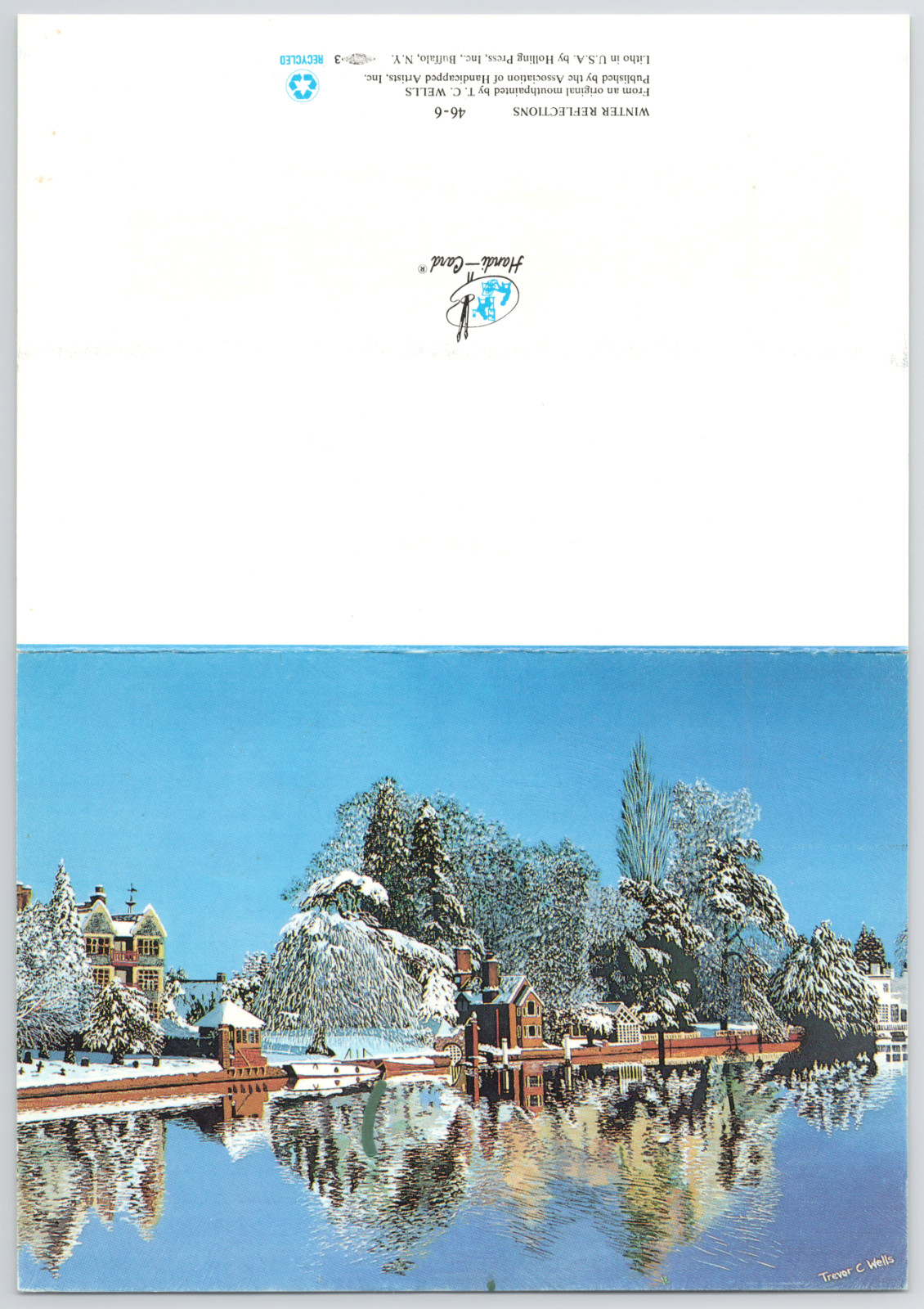 Greeting Card Winter Reflections by Trevor C Well Snowy Lakeside Scene Brickwork