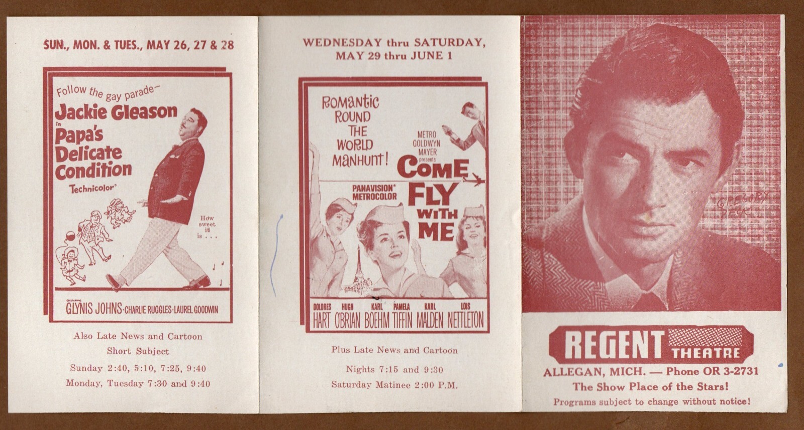 Regent Theater Handbill Flyer Advertisement, Vintage 1963, Gregory Peck