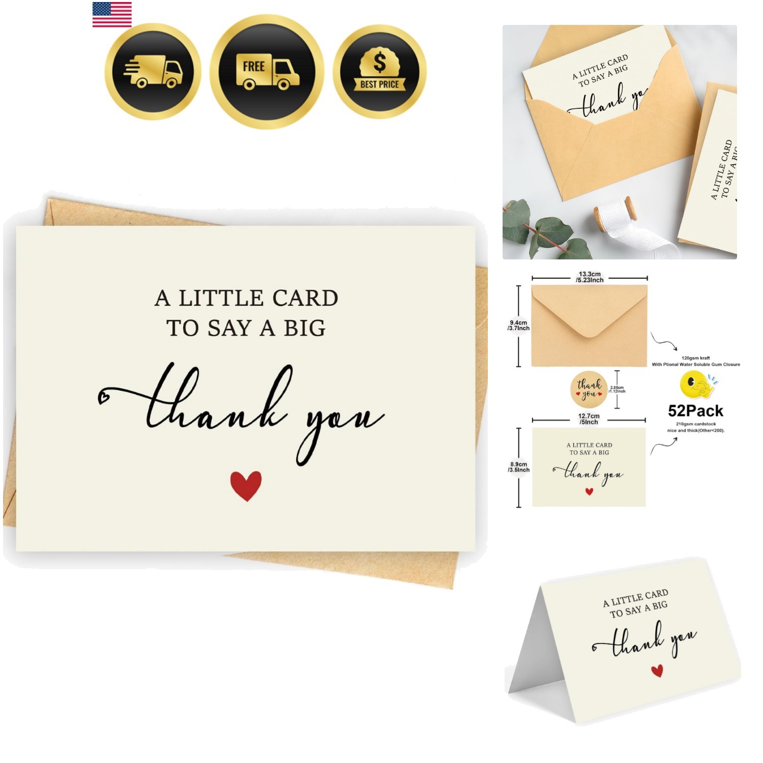 52 Pack 210GSM | Thank You Cards | Thank You Cards & Notes with Envelopes | P…