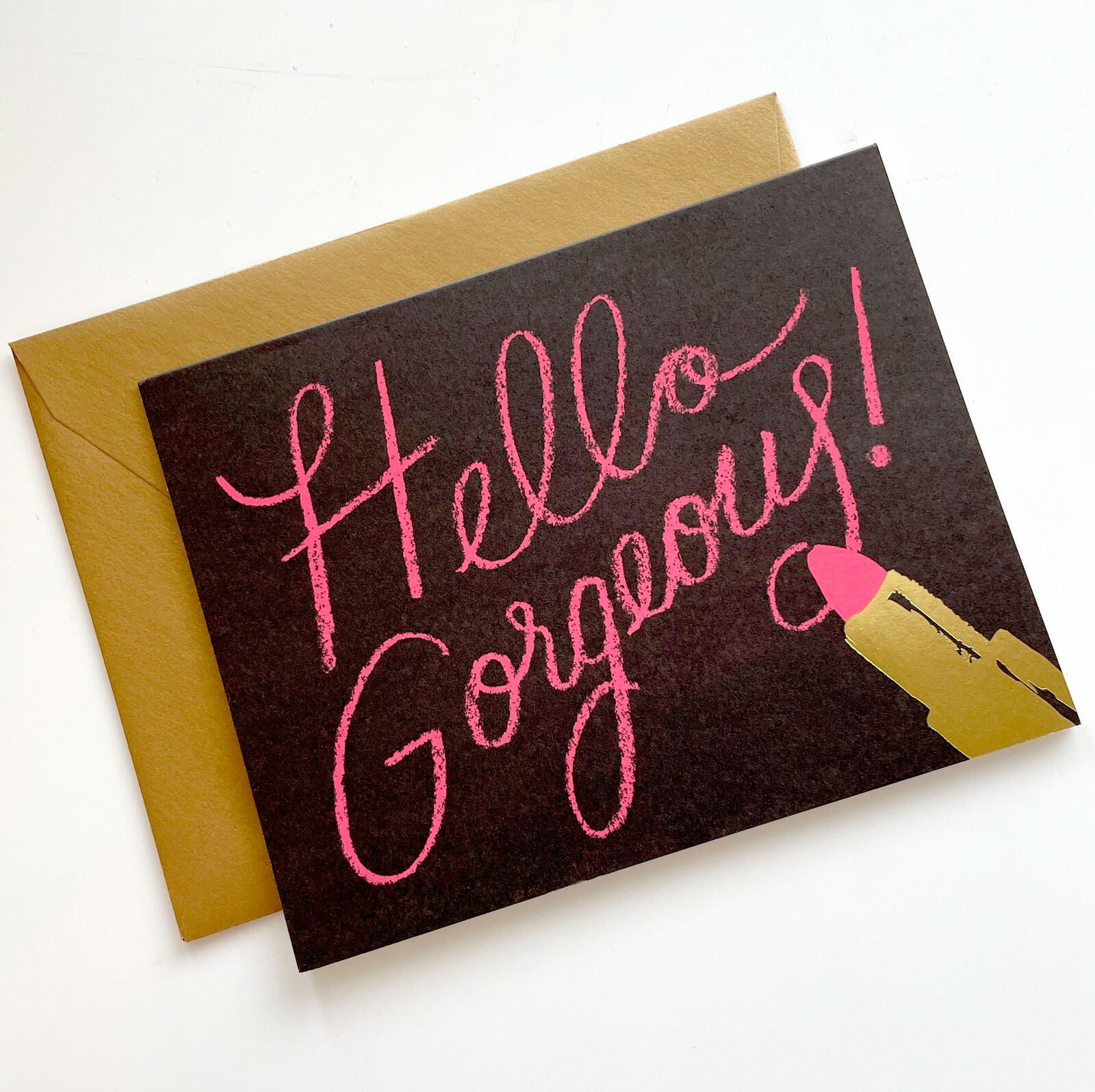 RIFLE PAPER CO. Greeting Card & Envelope – “HELLO GORGEOUS” Metallic Gold A2
