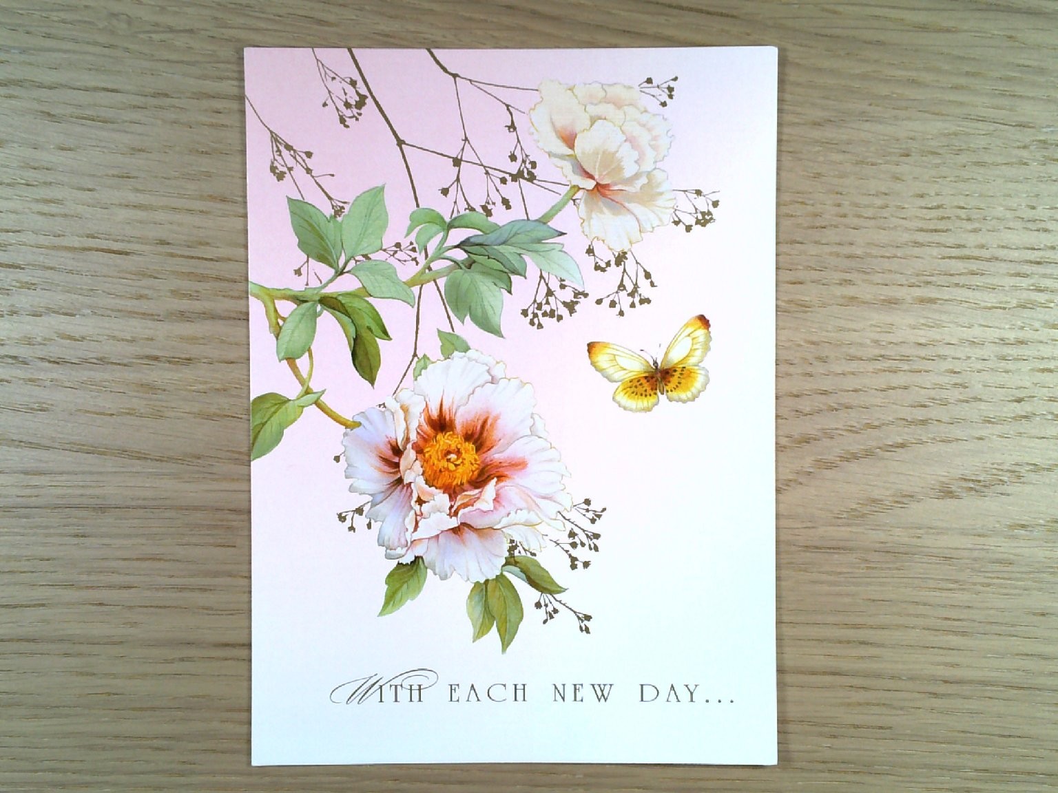 AAUW Greeting Card Floral Peony Butterfly “With Each New Day” Peggy Toole