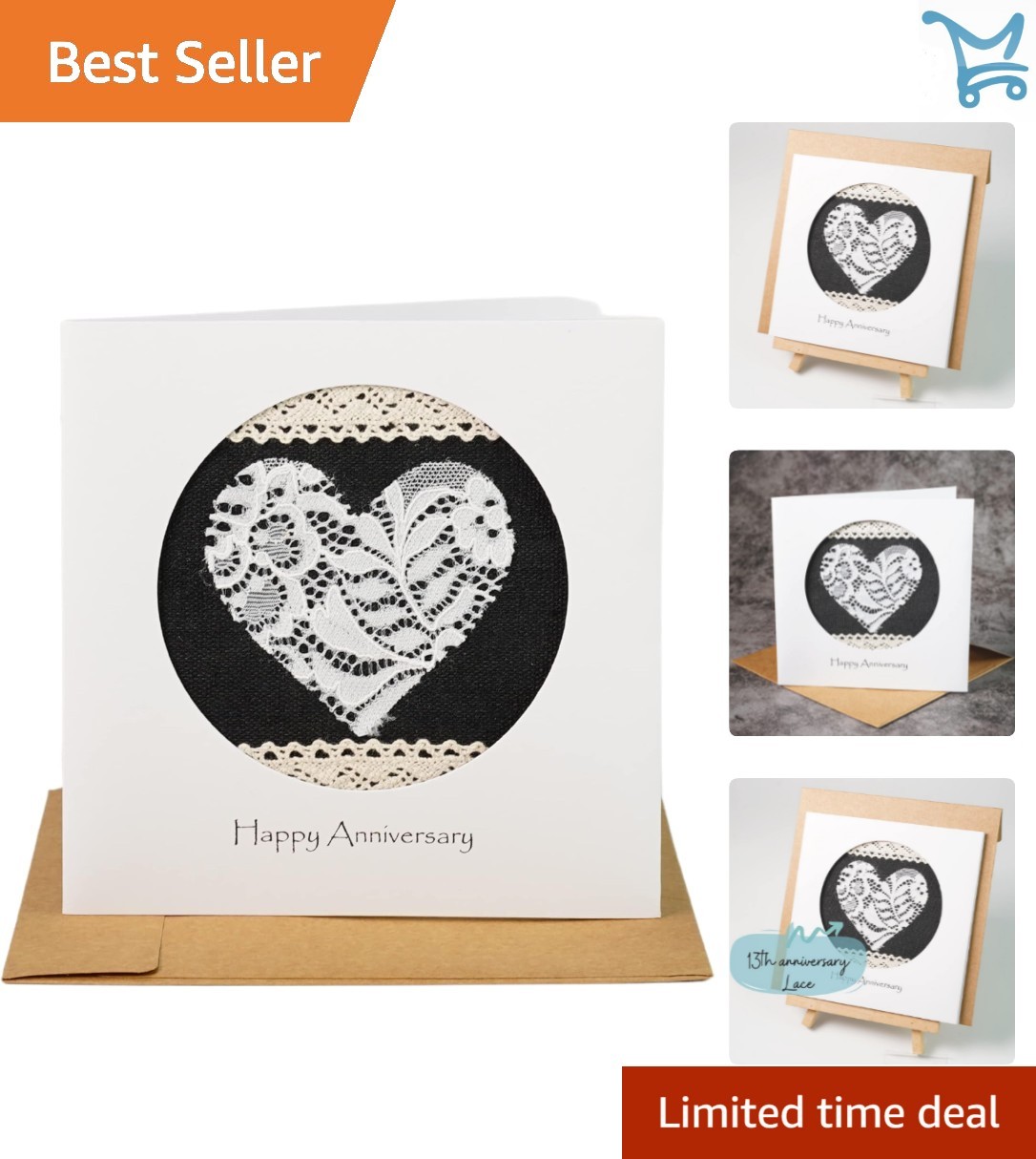 Lace 13th Wedding Anniversary Card Handmade for Him Her Couple Gift