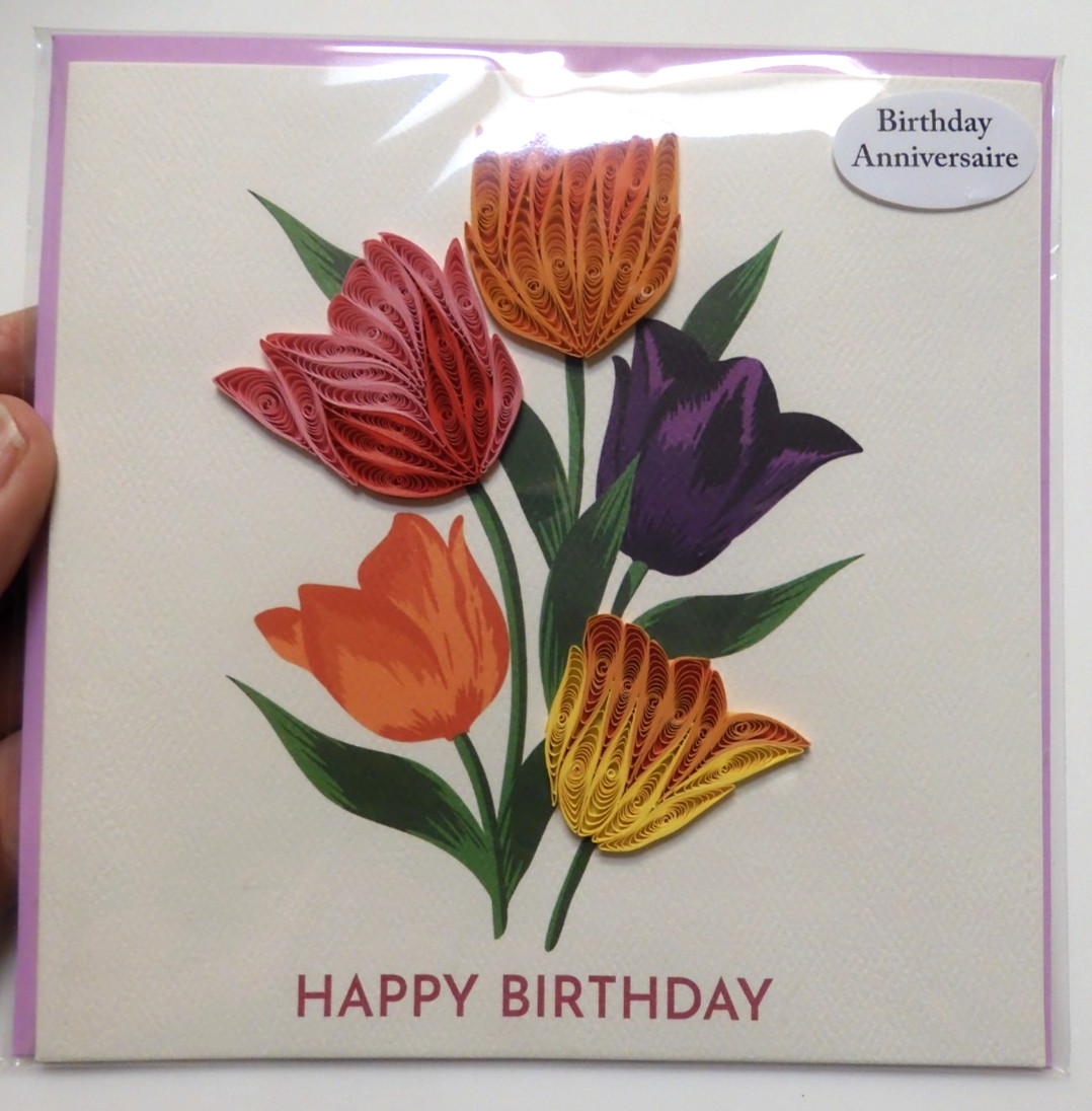 1 Punch Studio Card Quilled Happy Birthday Tulip Flowers Blank Inside