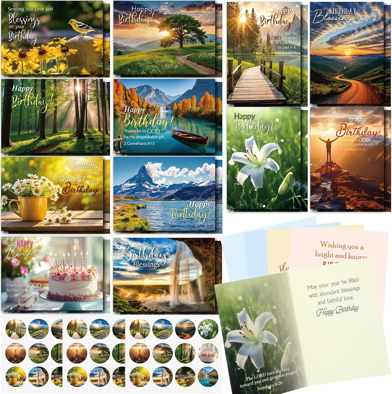 Gersoniel 24 Pack Religious Christian Birthday Cards Bulk with Scripture Bible V