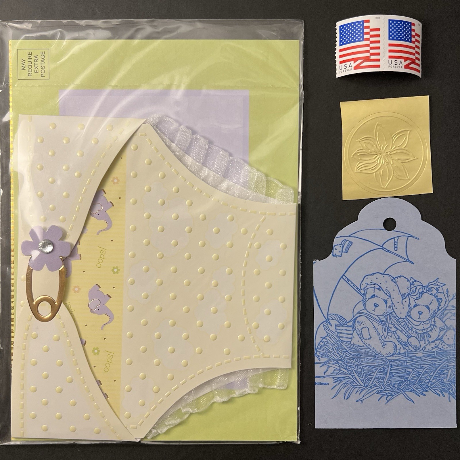 Sealed Burgoyne 3D Diaper NEW BABY Card Baby Shower+Gift Tag/Env/Seal/Stamps BN