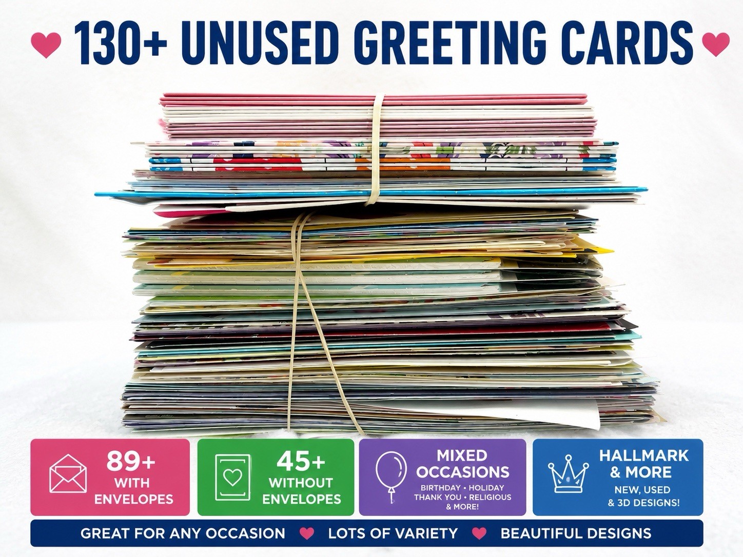 130+ Unused Greeting Card Lot 90+ w Envelopes Hallmark Mixed Occasion