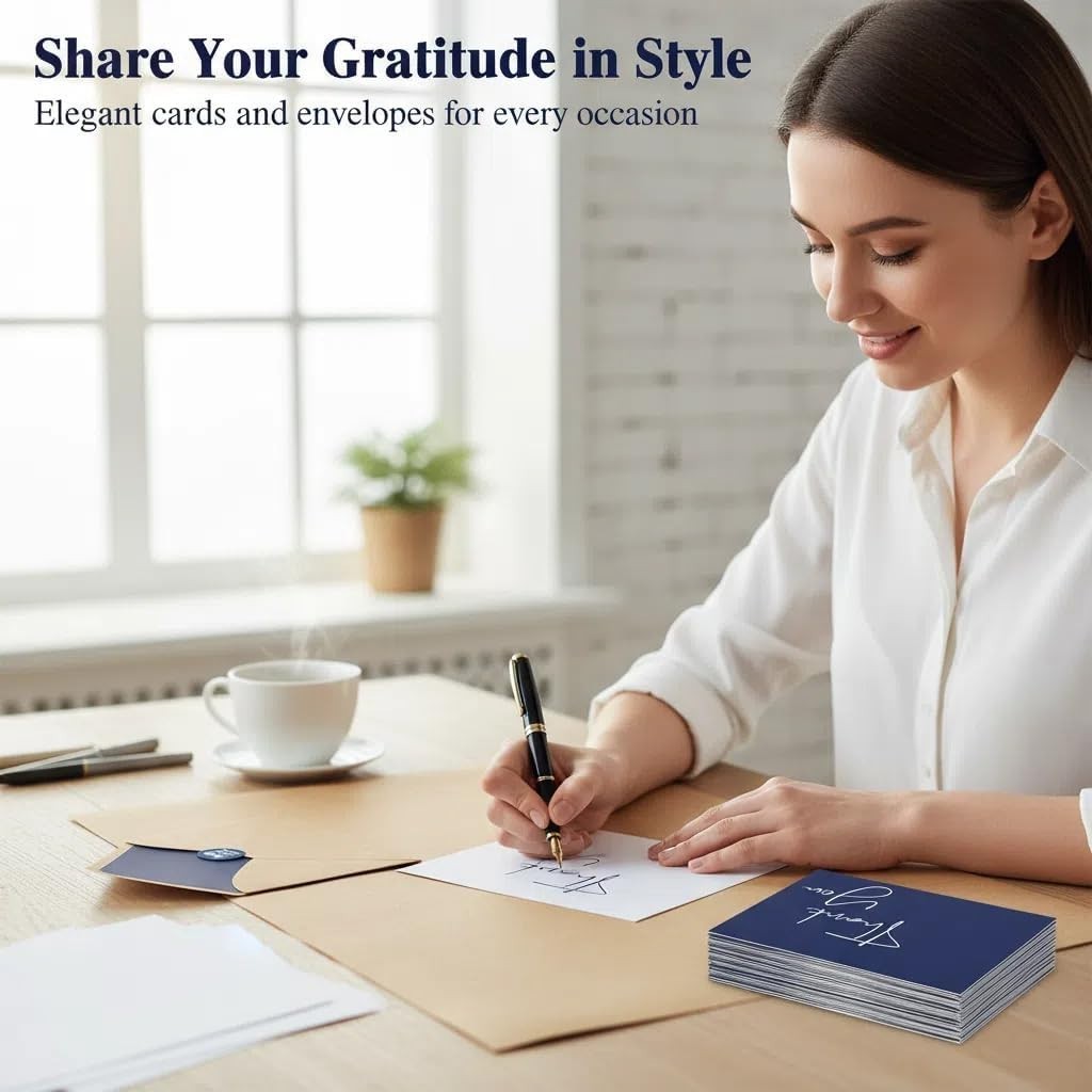 100 Pack Thank You Cards with Envelopes Bulk Set & Stickers – 4X6 Inch Blank Tha