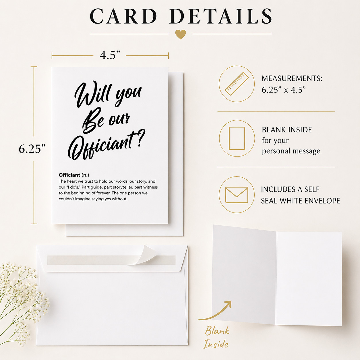Wedding Officiant Proposal Card w/ Envelope- Will you be our Officiant?