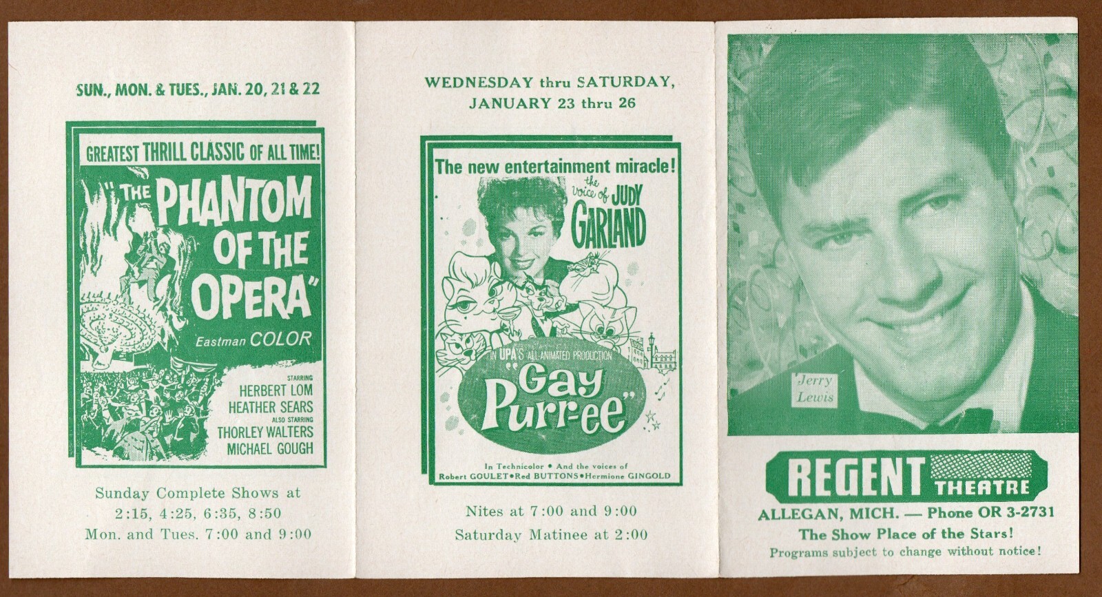 Regent Theater Handbill Flyer Advertisement, Vintage 1962, Jerry Lewis, Mothra