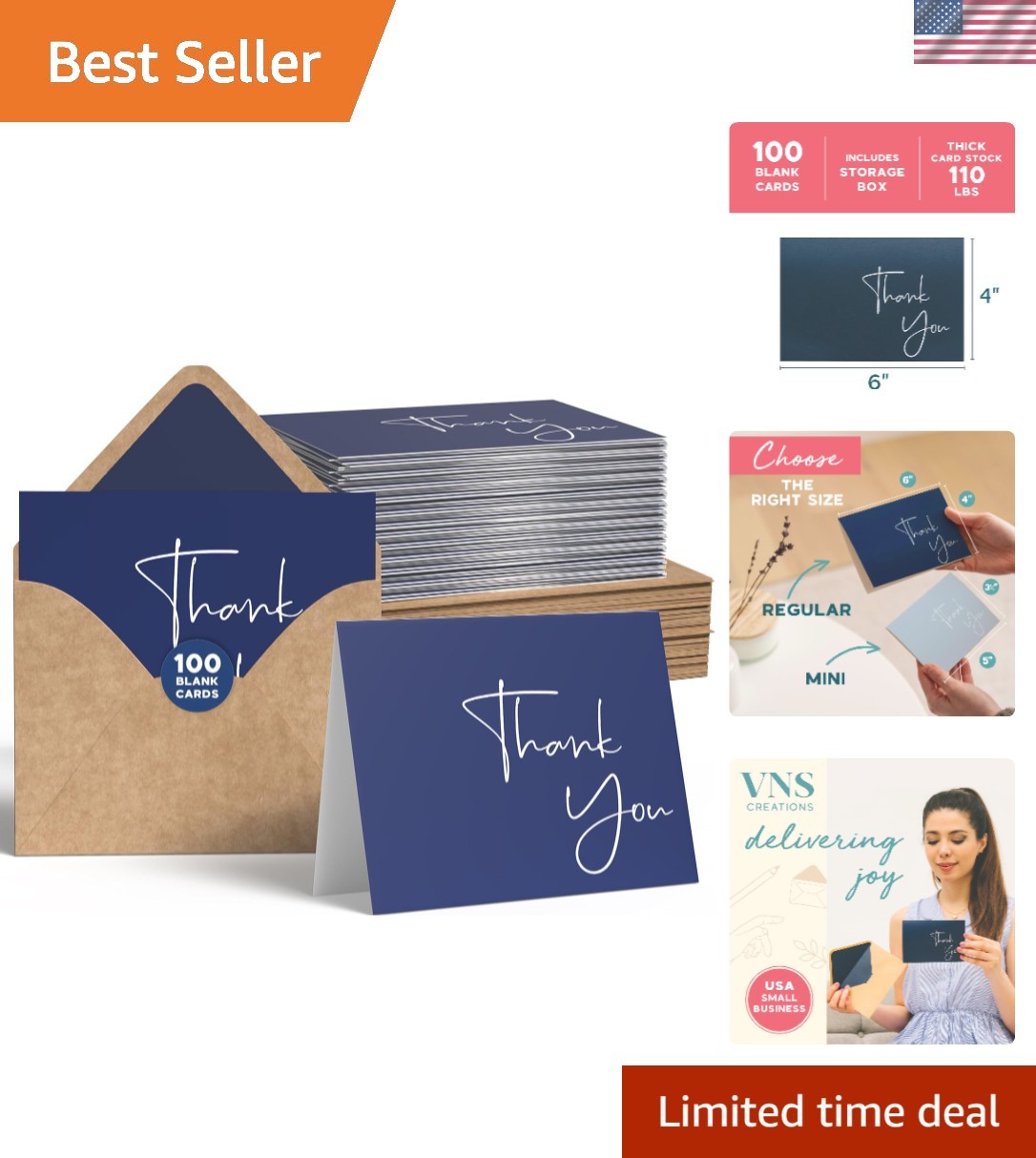 Modern Navy Blue Thank You Cards Bulk Set