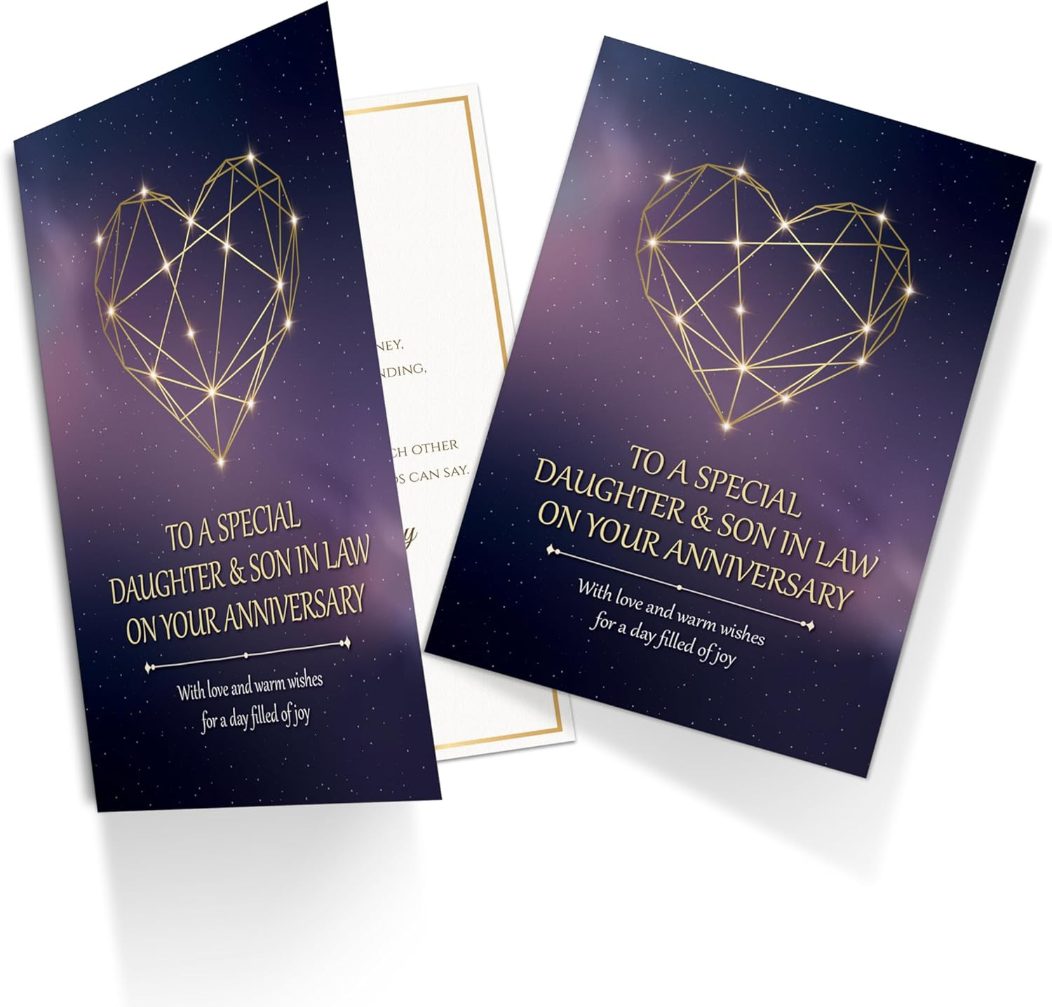 Anniversary Card for Daughter and Son-In-Law – Gold Geometric Heart A5 Greeting