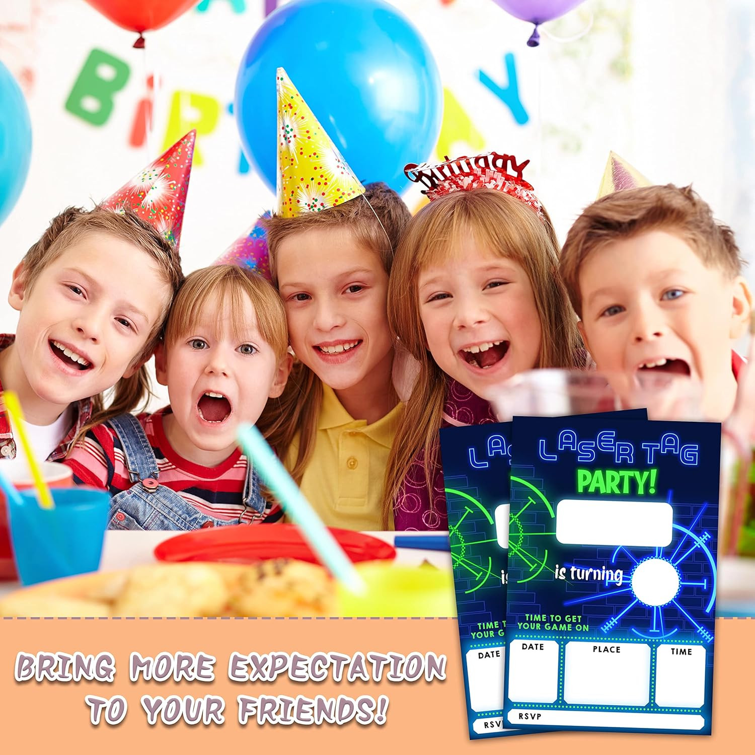 Neon Glow Laser Tag Birthday Party Invitations, 20-Count with Envelopes