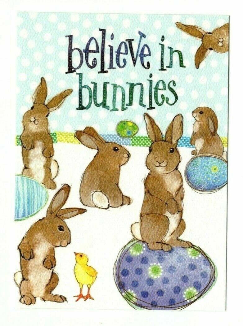 Easter Bunny Greeting Card Bunnies Egg Warm Wishes Happy Easter Holiday Gift