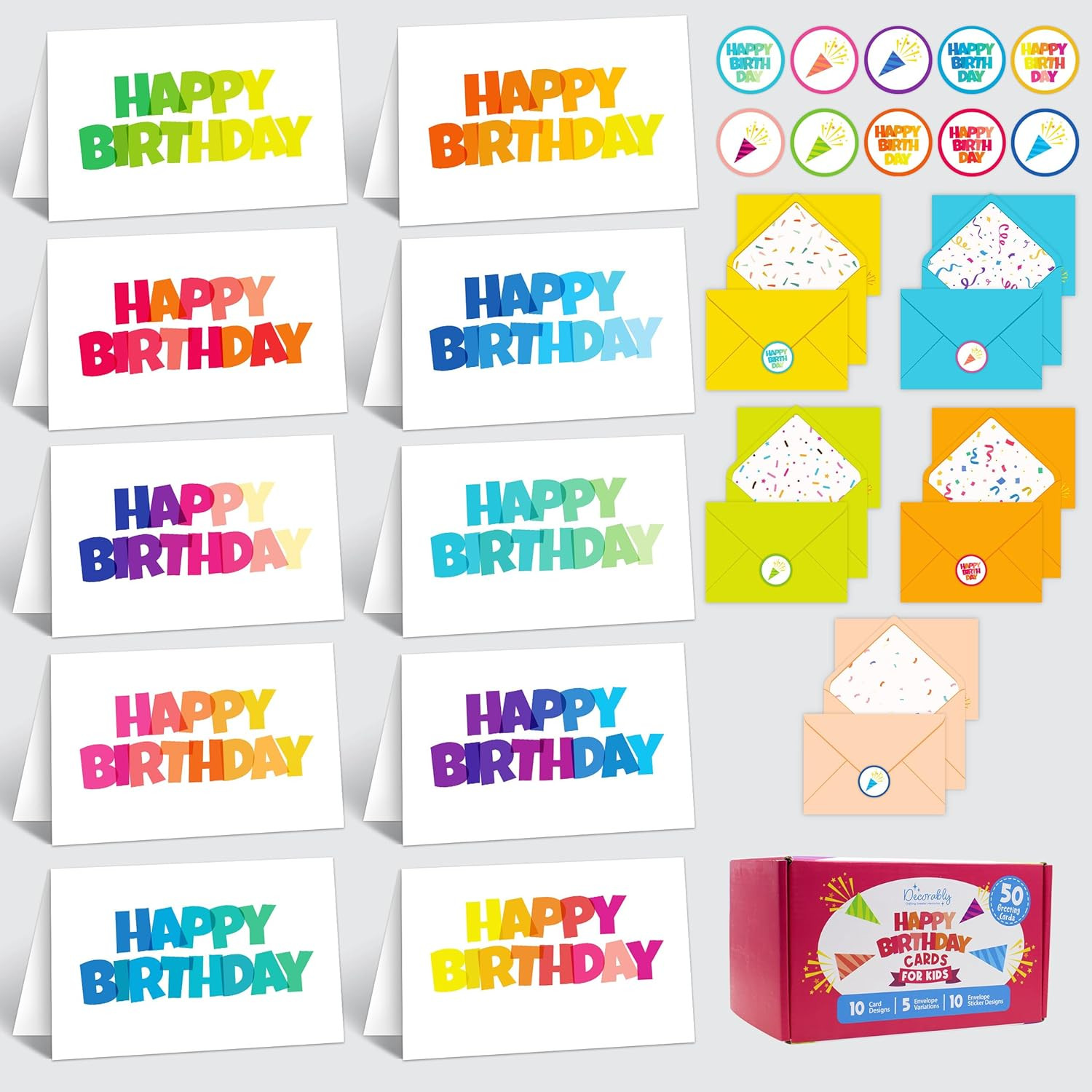 50 Pack 6X4In Happy Birthday Cards for Kids Bulk with Envelopes and Stickers,…