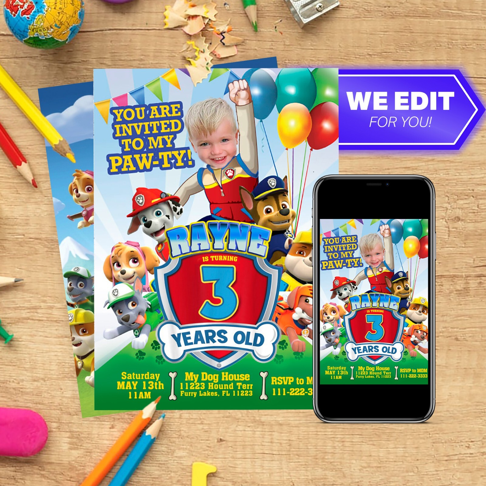 Paw Patrol Birthday Invitation ADD YOUR PHOTO Paw Patrol birthday invitation paw