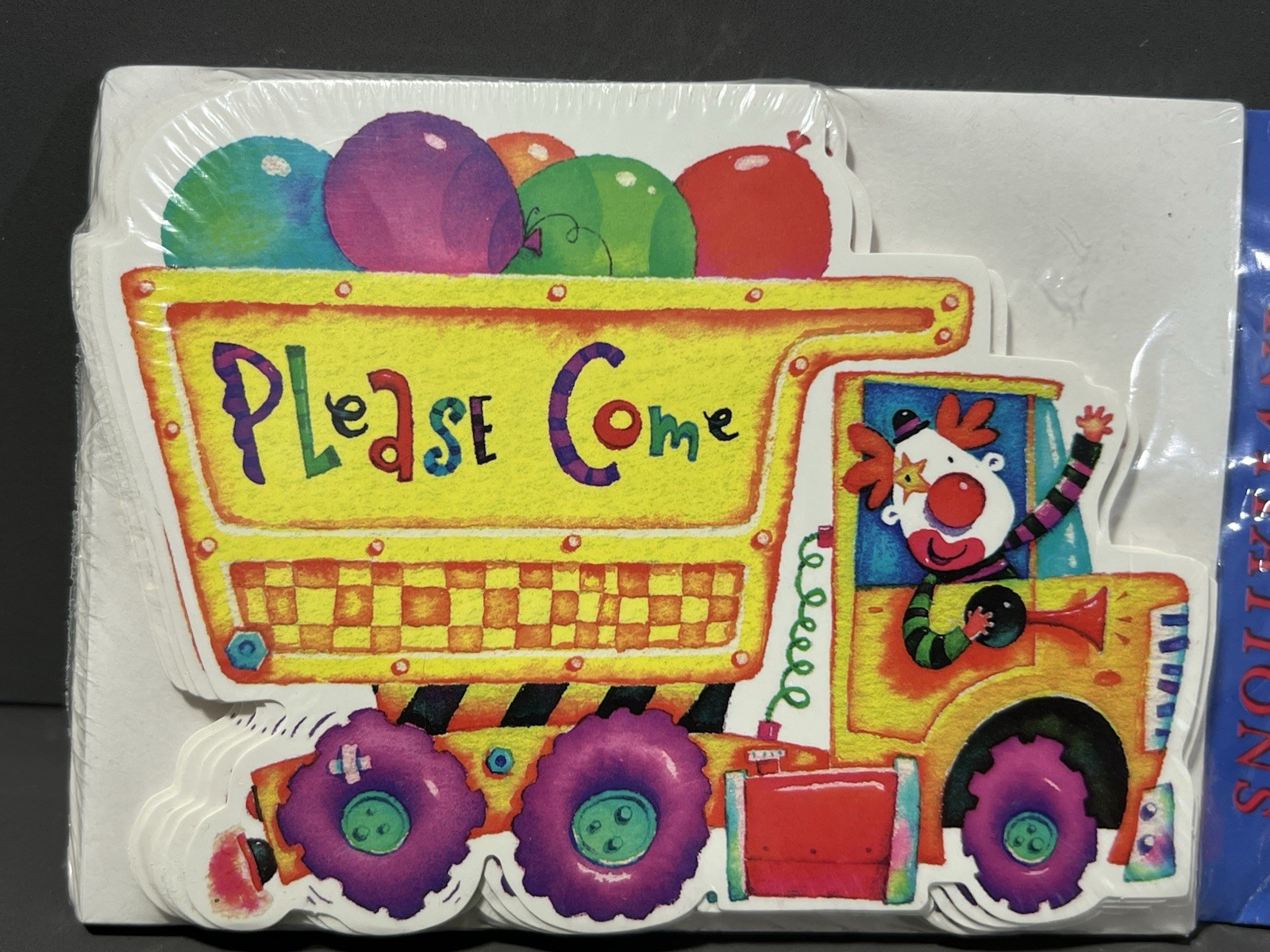 Vintage Kid BIrthday Party Invitations 10 with Envelopes Clown Truck Balloons