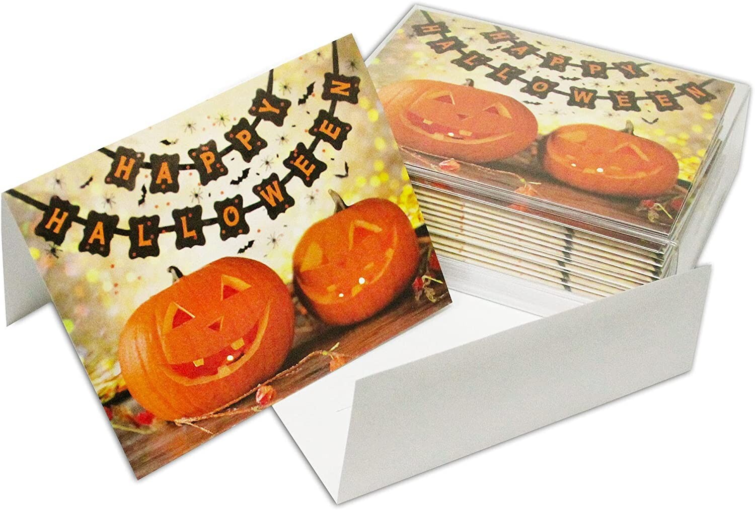Happy Halloween Pumpkin Cards-Blank Inside-5.5″x4.25″-12 or 24 Packs