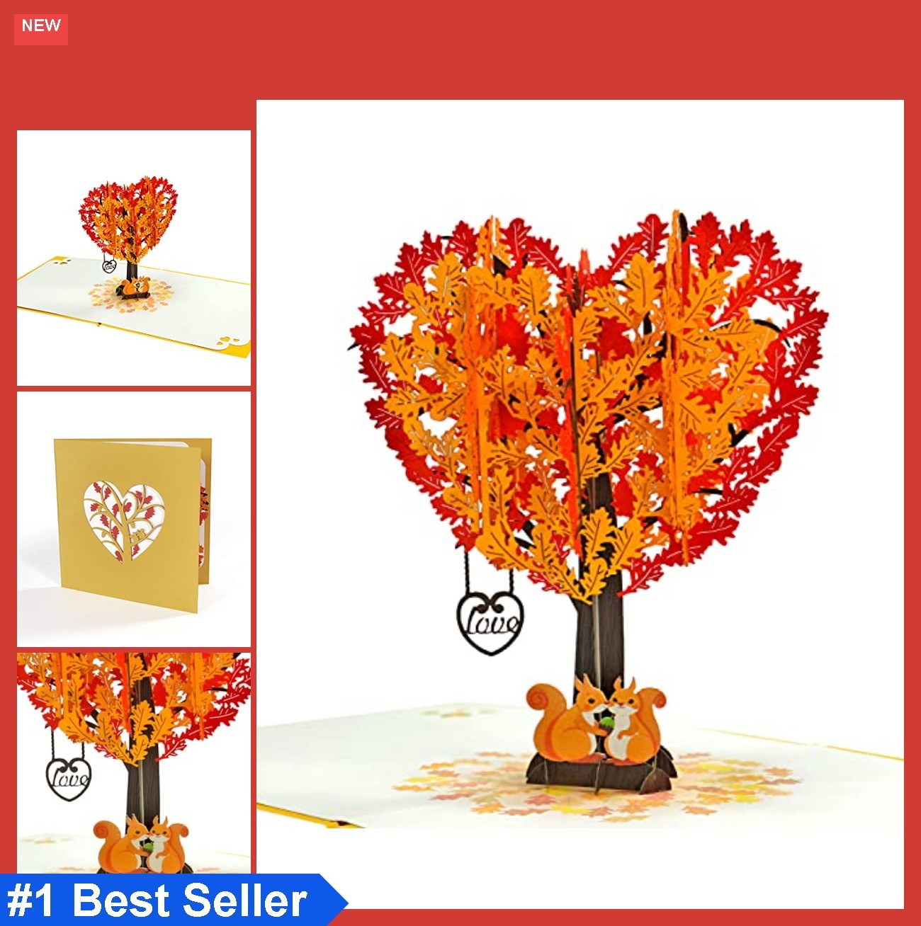 3D Pop Up Anniversary Card 6x6in Squirrel Couple Heart Tree Love Greeting for