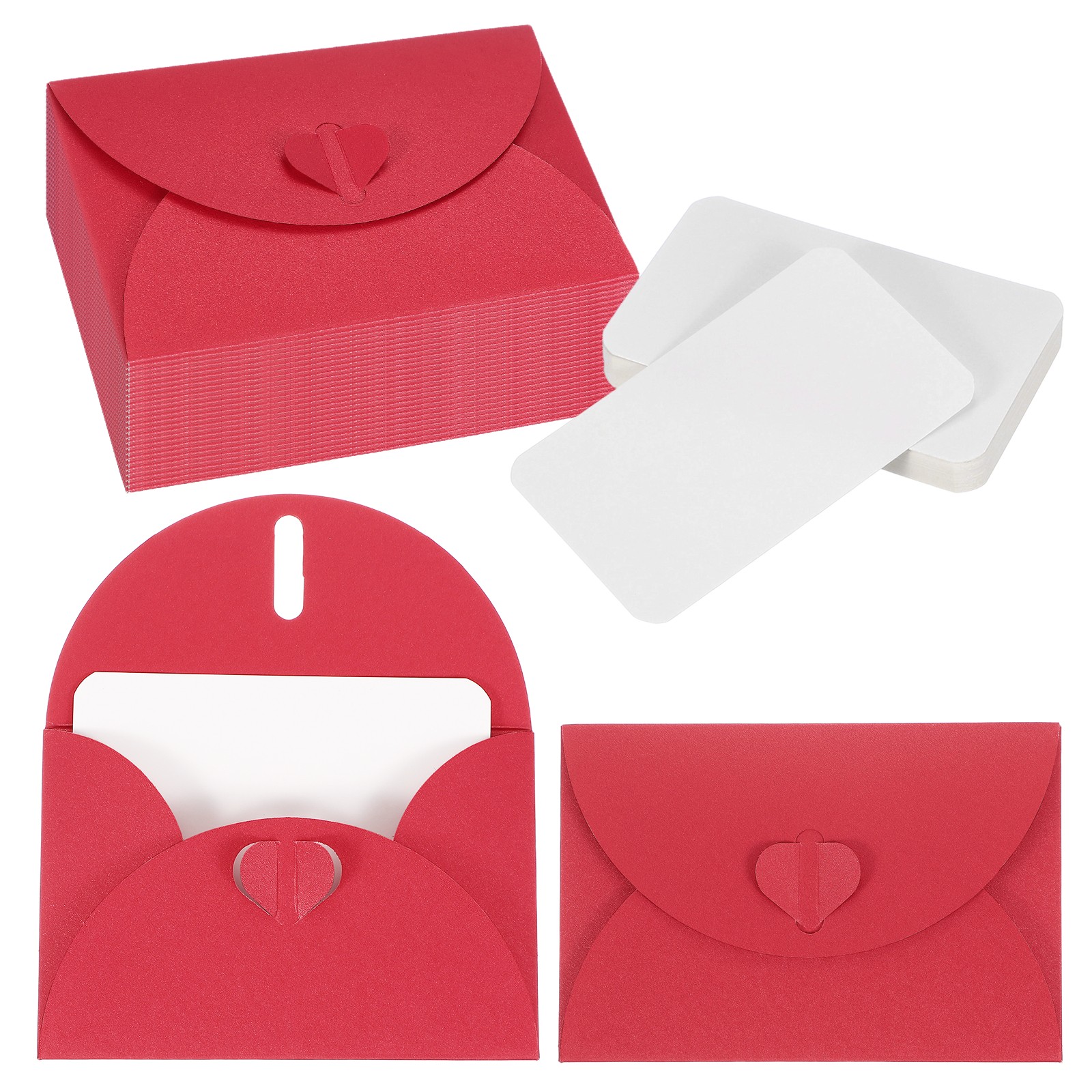 25 Set 4.1×3″ Mini Envelopes with Heart Clasp Blank Note Cards, Red