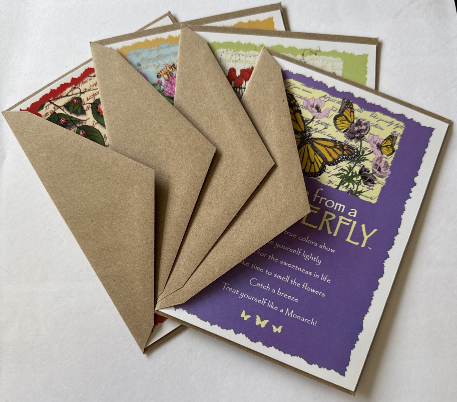 ADVICE FOR LIFE Greeting Card Set(4 cards)Butterfly•Garden •Honeybee•Ladybug•