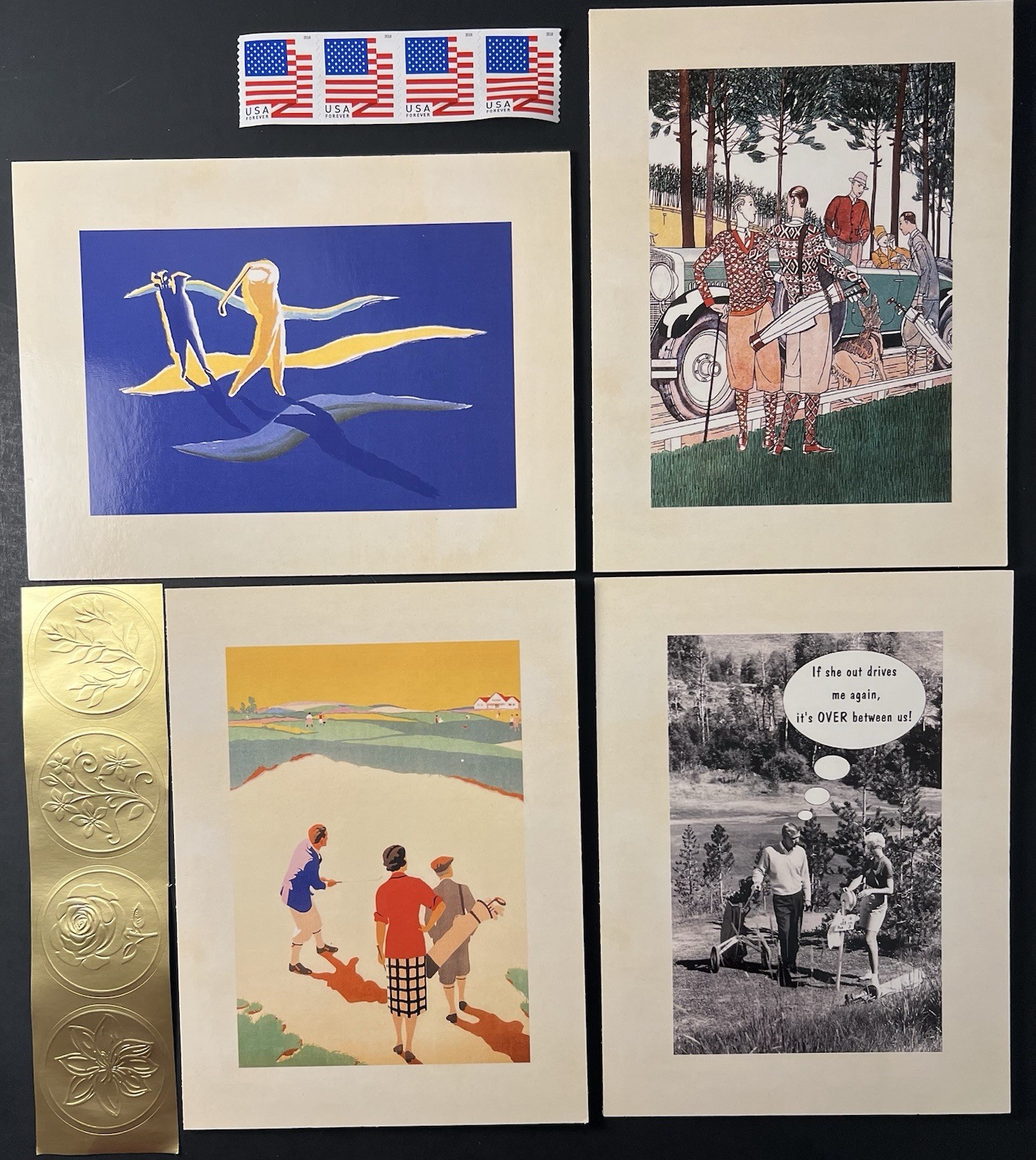 Vintage Glossy & Colorful Golf Notecards Art Deco Style w/Env/Seals/Stamps BN