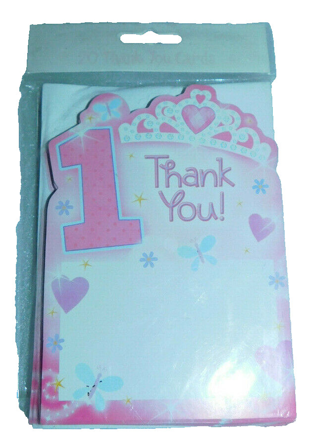 1st First Birthday Princess 20 Thank You Cards Envelopes Amscan Tiara Party Pink