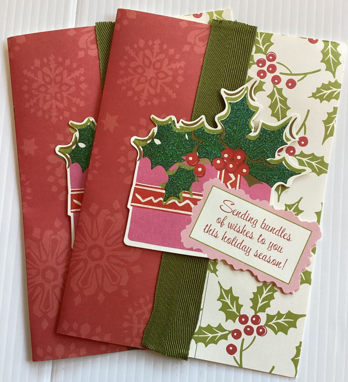 Anna Griffin CHRISTMAS CARDS (2) Holiday Season 3-D RED GREEN Gift NO ENVS.!
