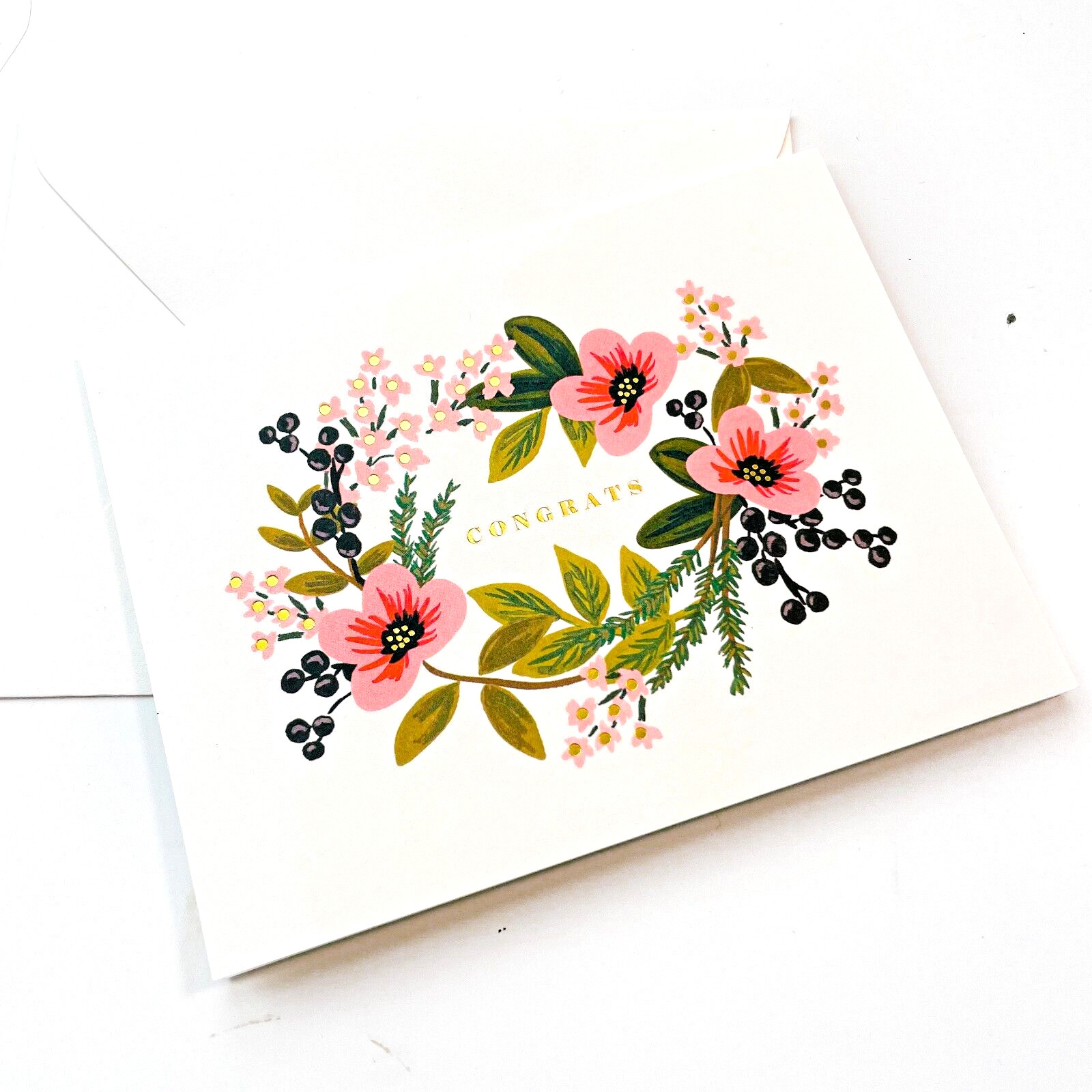RIFLE PAPER CO. Greeting Card & Envelope – CONGRATS BOUQUET, Gold Accents, Blank