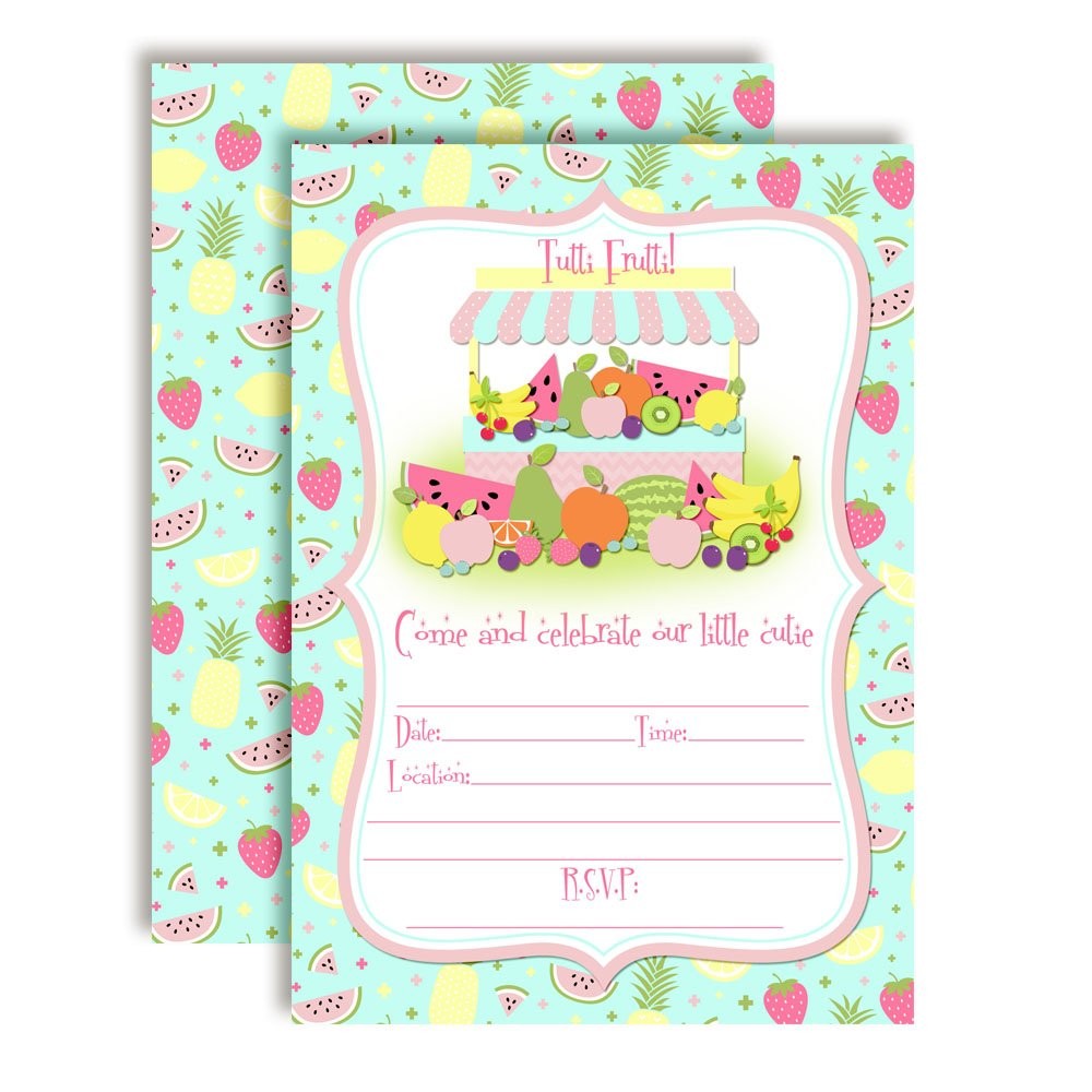 20 PCS 5×7 Inch Tutti Frutti Summertime Fruit Stand Birthday Invitations Cards