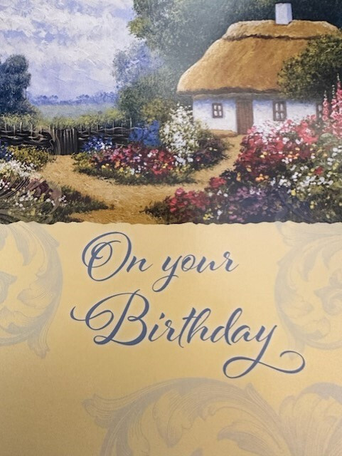 On Your Birthday – Country Home in a field of flowers – 5.5″ X 7.5″
