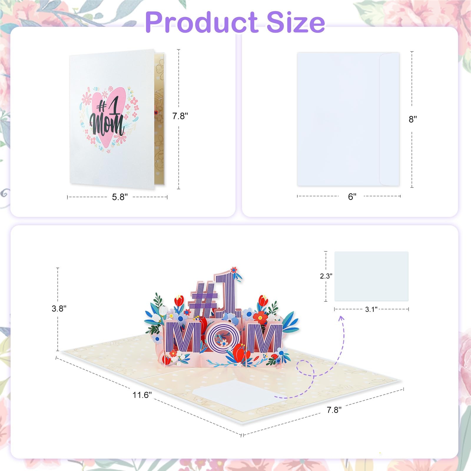 First Mothers Day Card 3D 1st MOM Flower Pop Up Card with Envelope Gift for Mom