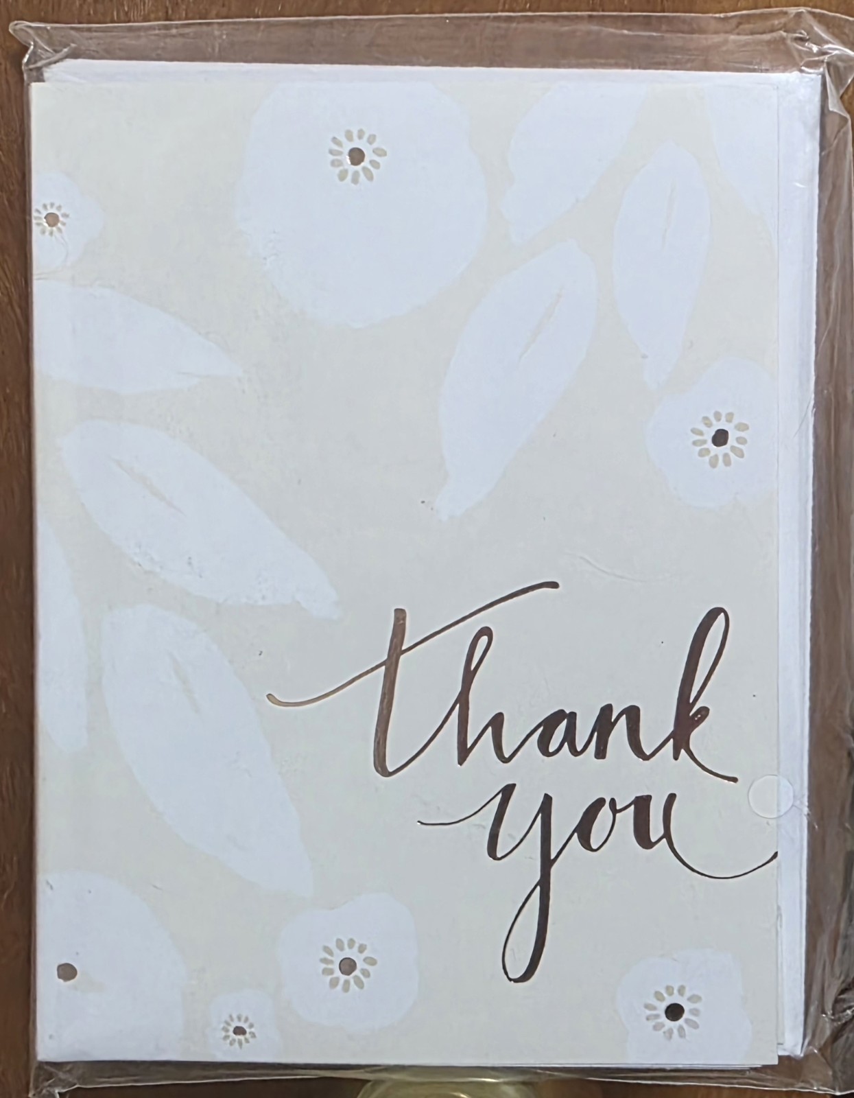 Thank You Blank Folded Card Floral Design Beige White Multipurpose