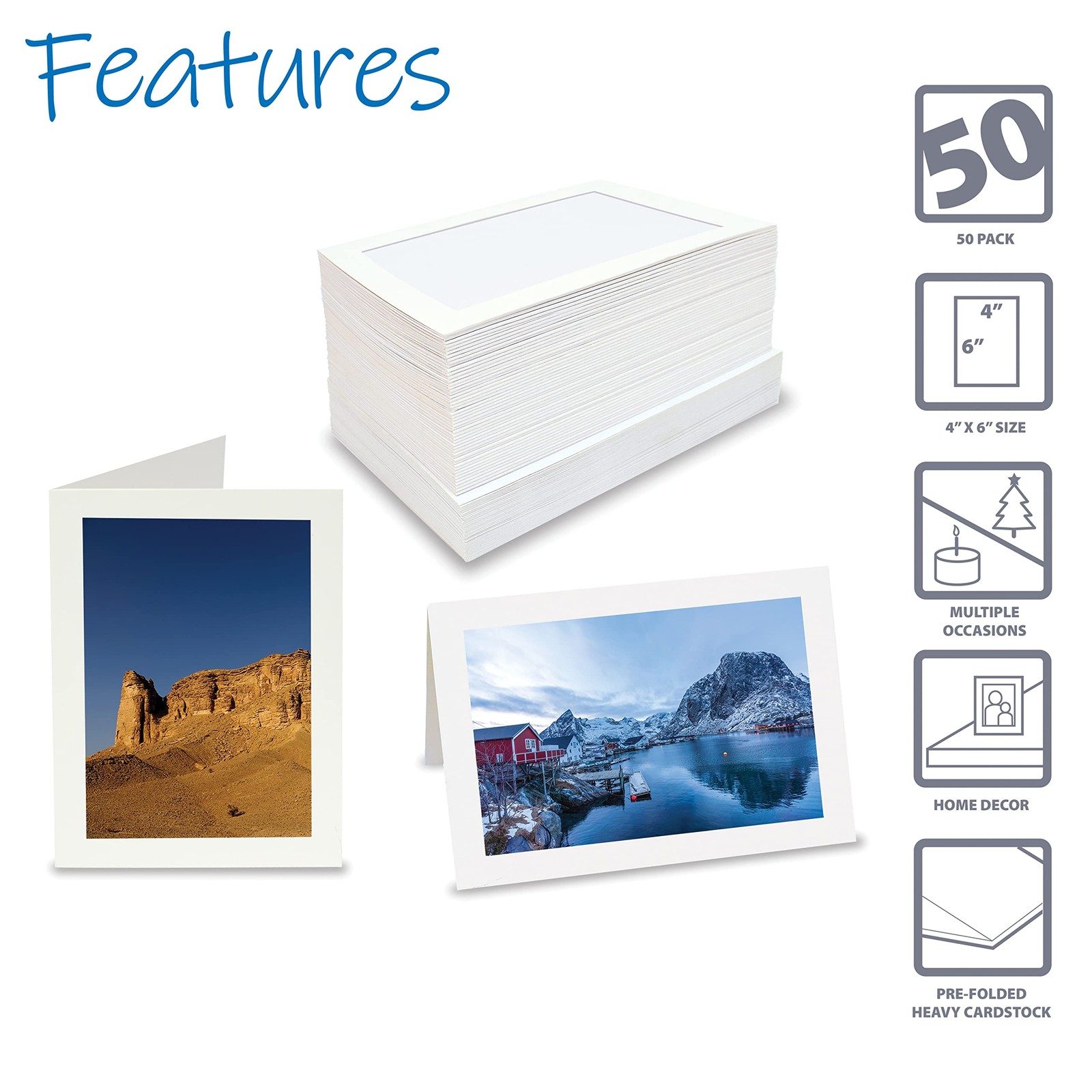 Better Office Products Photo Frame Note Cards for 4″ x 6″ Photos, 50 Pack, Ph…