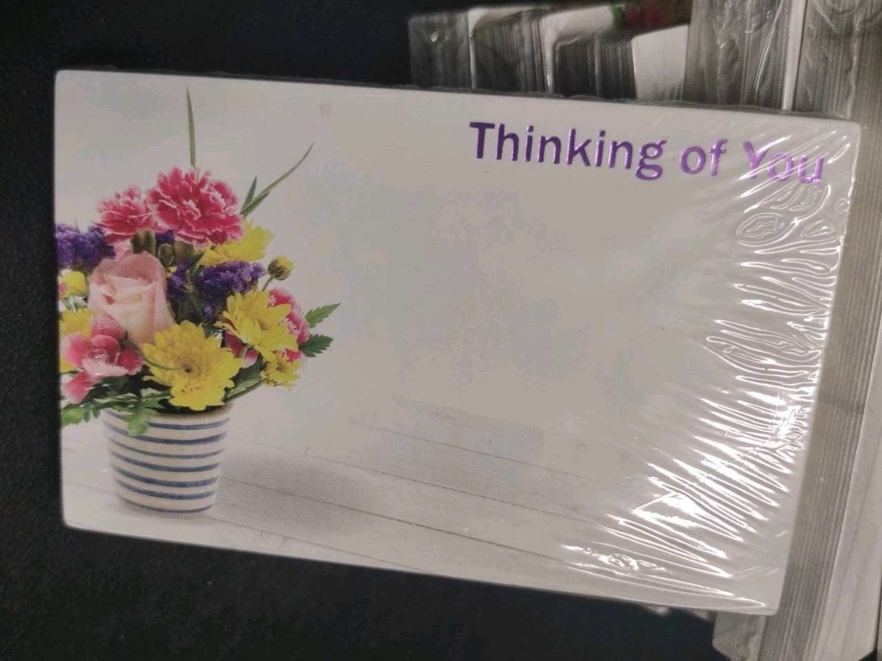 50 Floral Enclosure Cards, Purple Foil “Thinking of You” Flower Arrangement Card