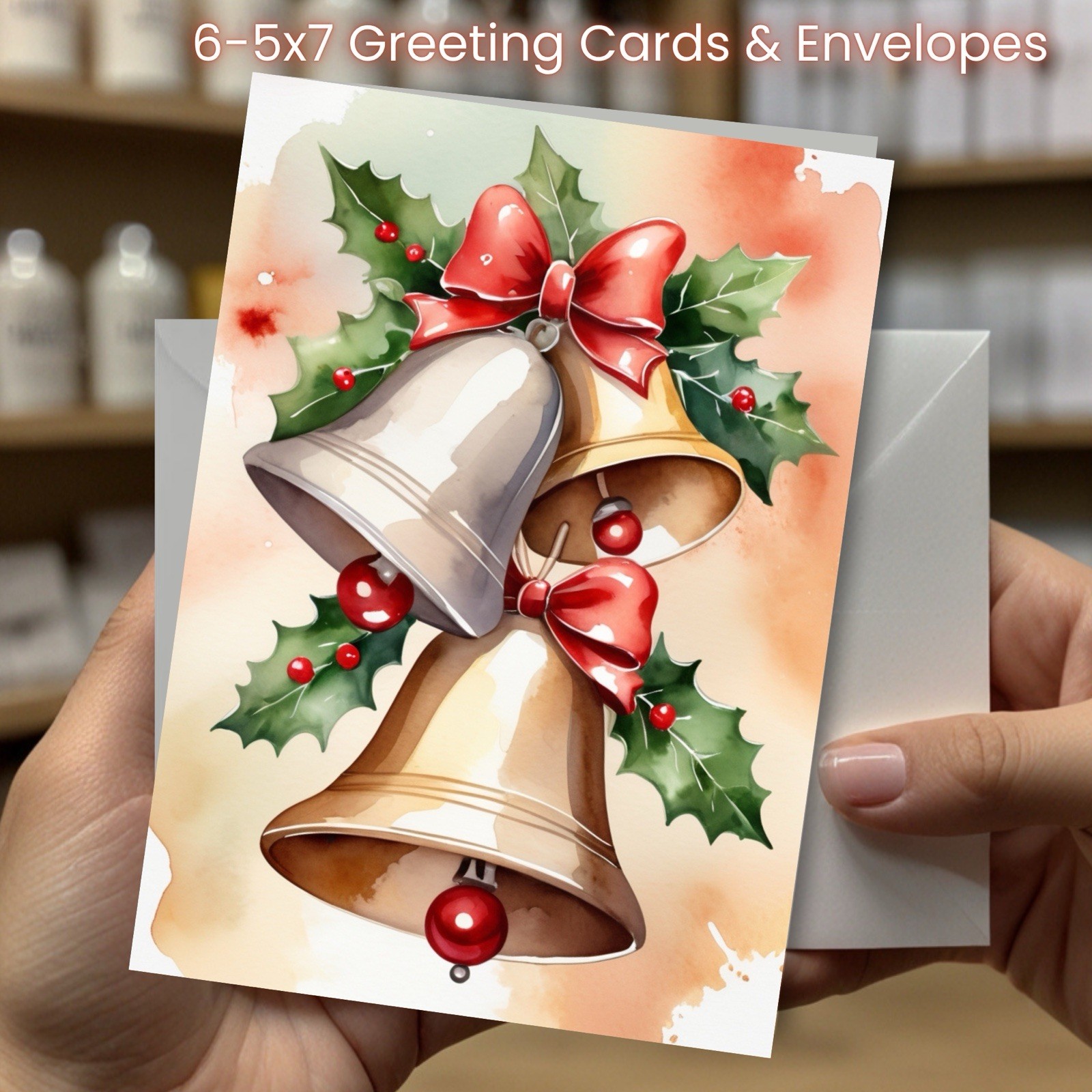 Christmas Greeting Cards w/ Envelope – Set of 6 -5×7 Cards & Envelopes L#003