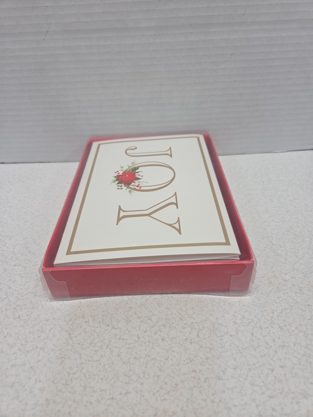Christmas Cards Joy Poinsettia Box Of 10 Blank Inside 5” X 7” Recollections NIB