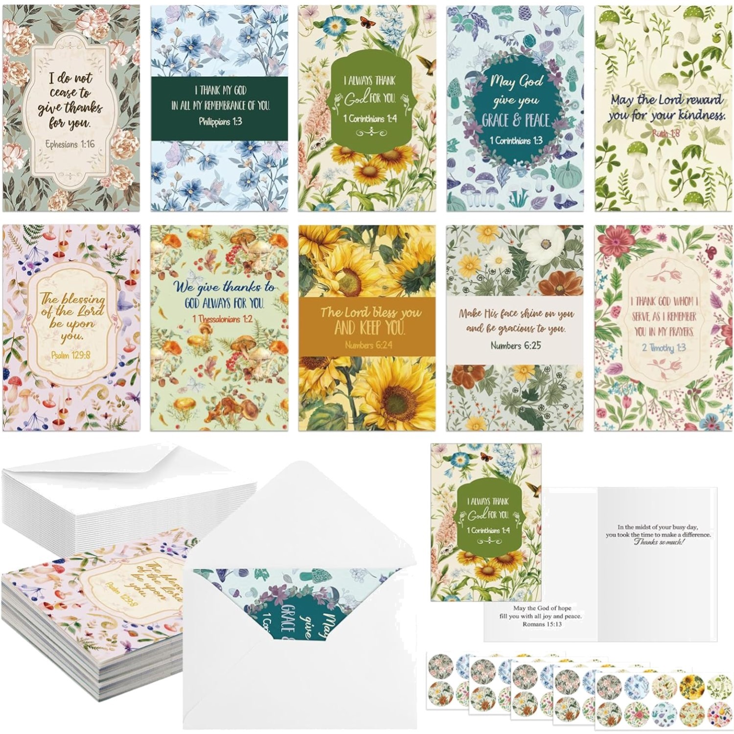 50 Pack Christian Thank You Cards with Scripture Envelopes 4×6