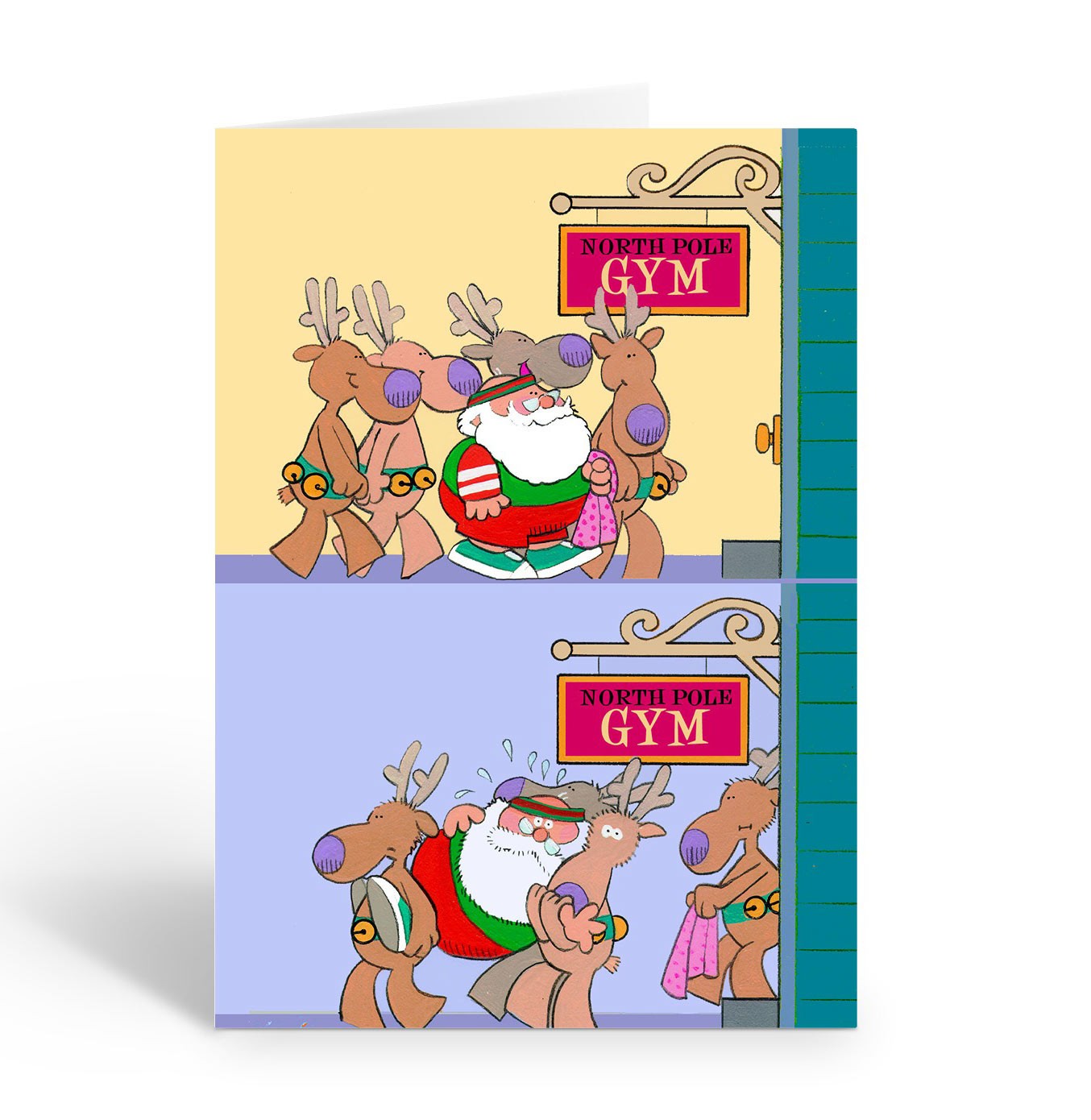 Funny Exercise Santa Holiday Card, 12-Pack w/Envelopes, A6 Size 6.25″ x 4.5″