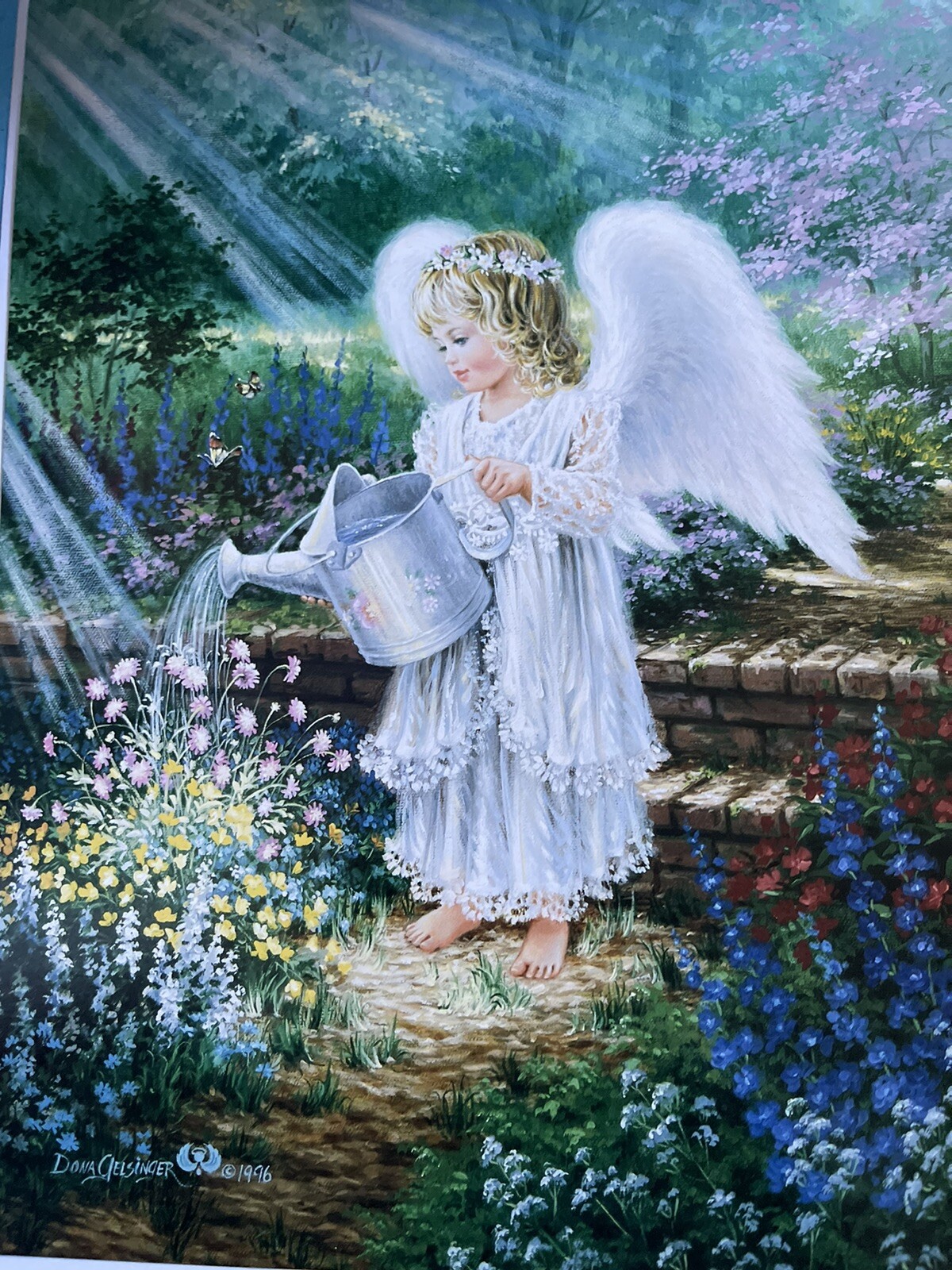 Angel in Garden Collector Card 8 by 11 Thinking of You Greeting Card Art Gift of