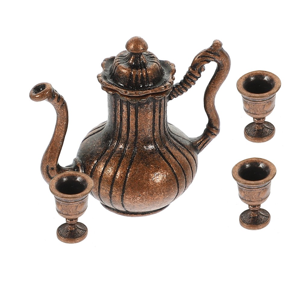 Mini Tea Set Doll House Accessories Alloy Miniature Teapot Mini Kitchen Set