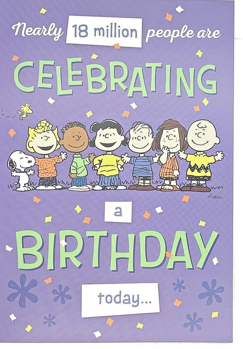 Birthday Card featuring Snoopy, Woodstock, Charlie Brown, Lucy