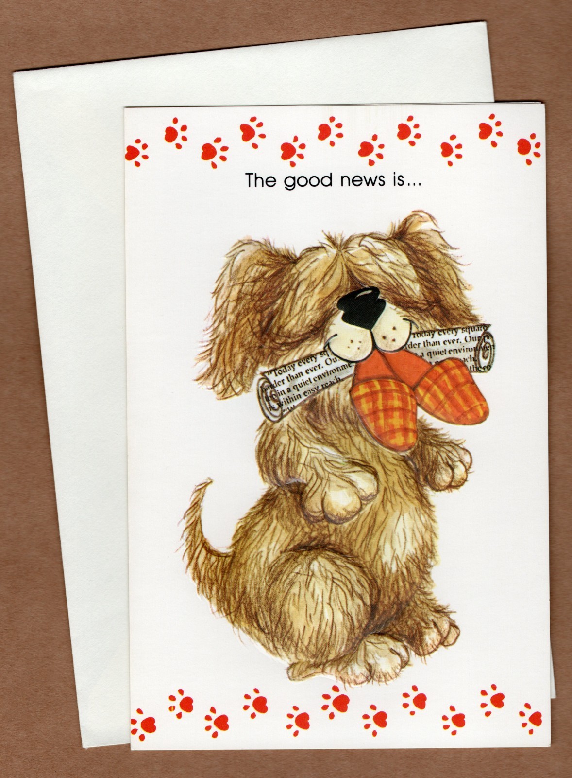 Vintage Birthday Card, Scruffy Brown Dog, Brick Mill Studios, Heart Paw Prints