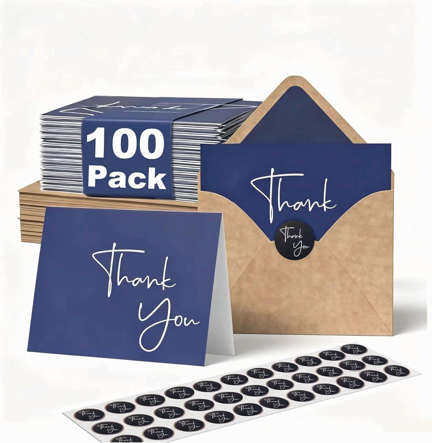 100 Pack Thank You Cards with Envelopes Bulk Set & Stickers – 4X6 Inch Blank Tha