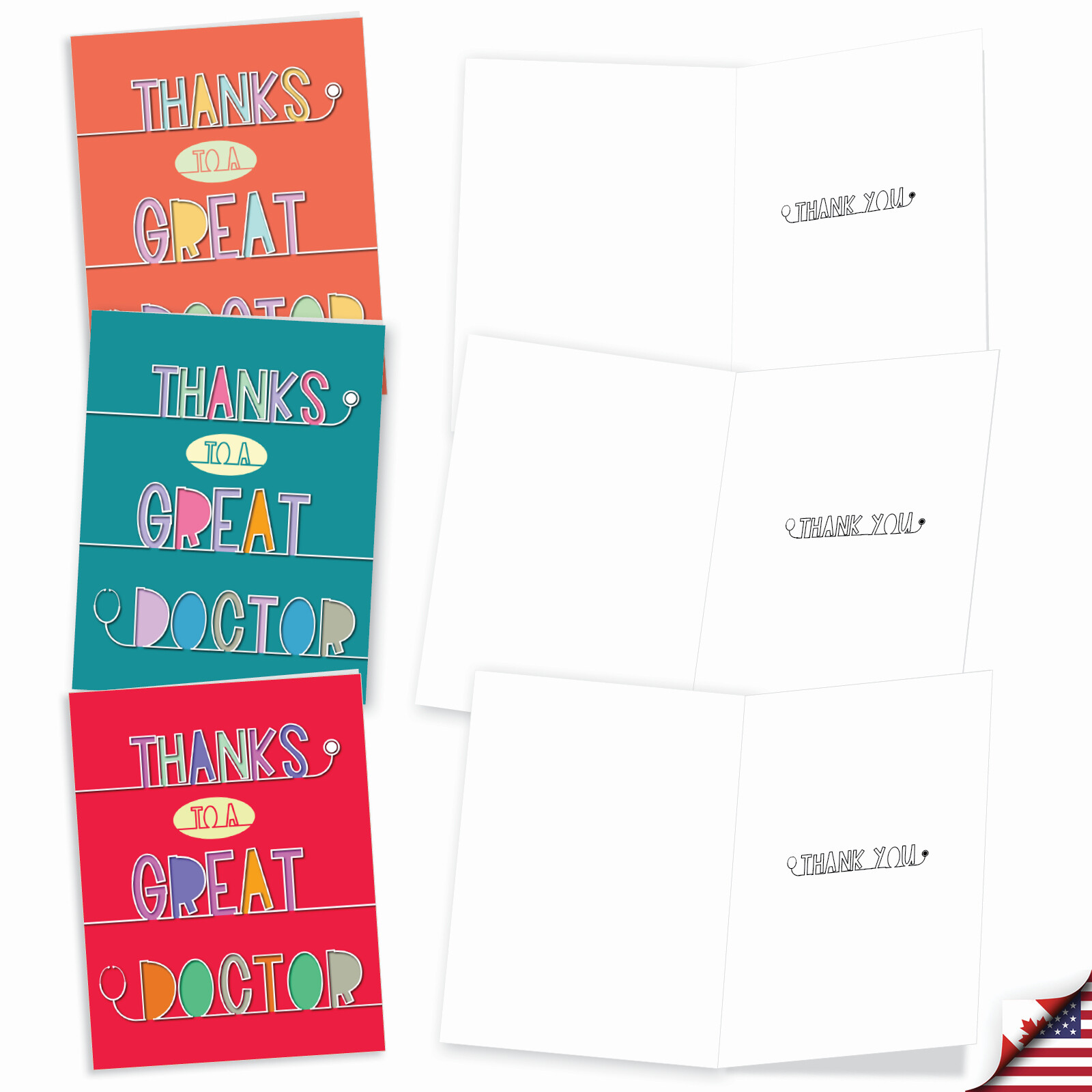 20 Asst’d Thank You Card Set 4×5.12″ w/ Envelope (10 Designs) Doctor Gratitude