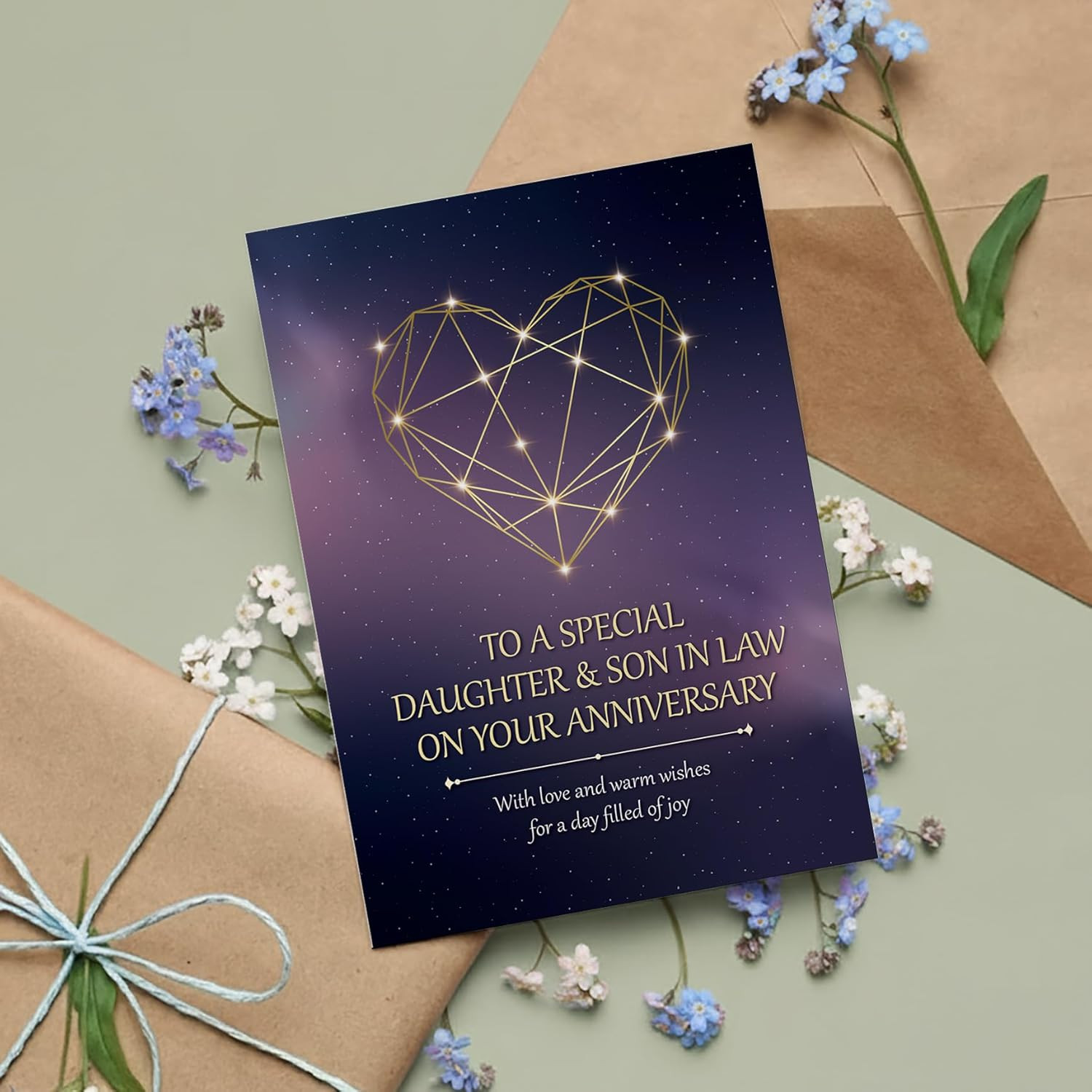 Anniversary Card for Daughter and Son-In-Law – Gold Geometric Heart A5 Greeting